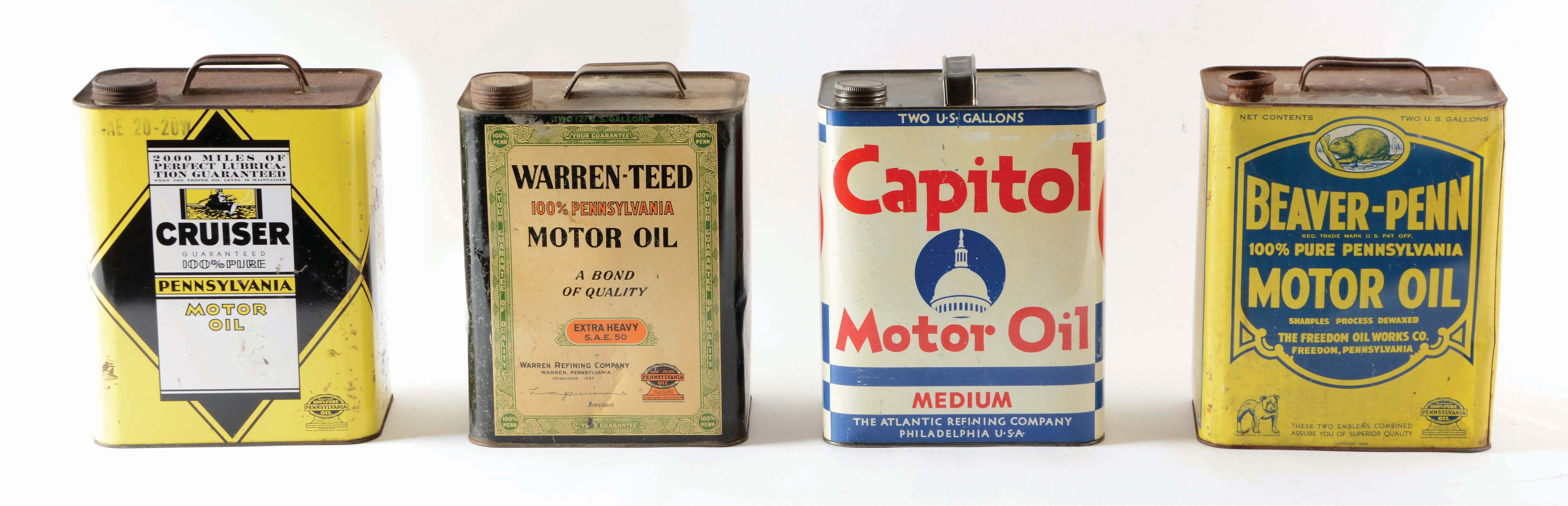 Lot Detail LOT OF FOUR TWO GALLON MOTOR OIL CANS.