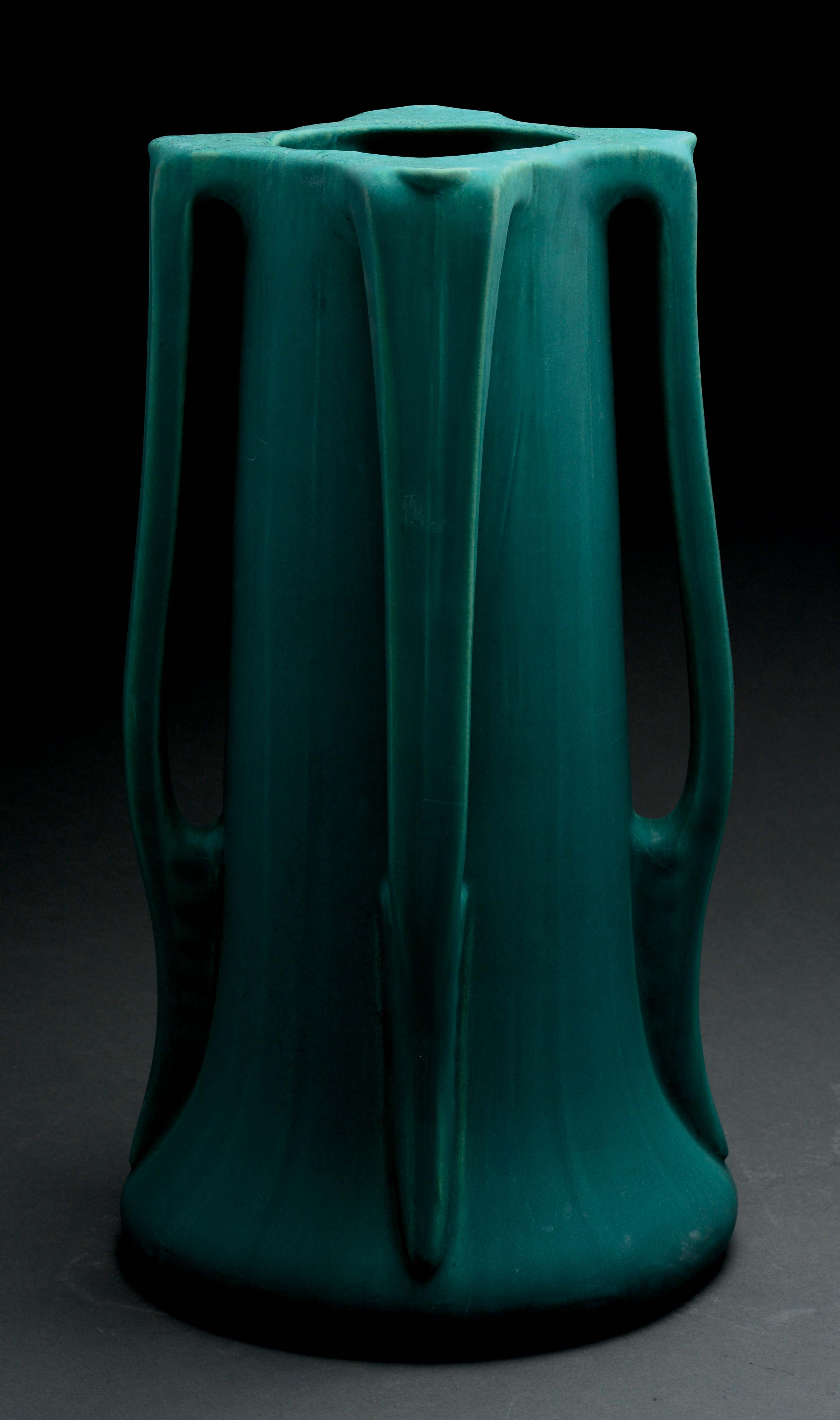 Lot Detail LARGE ARTS & CRAFTS MATTE GREEN BUTTRESS VASE.