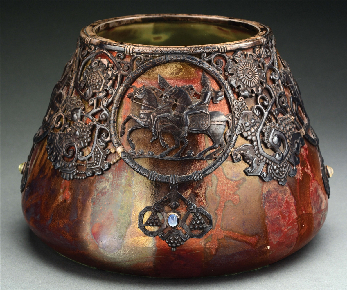 Lot Detail RUSSIAN POTTERY VASE WITH METAL OVERLAY.