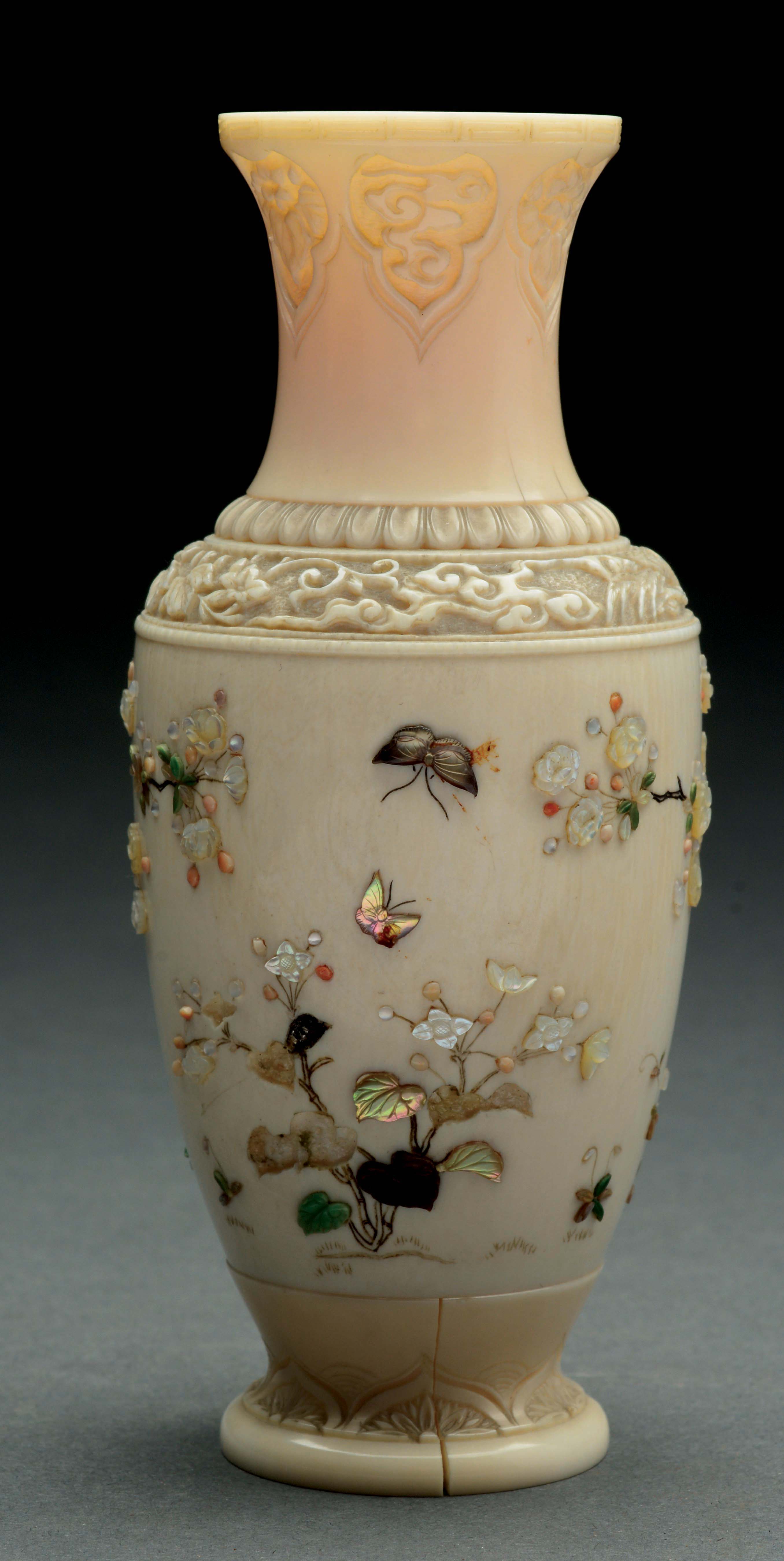 Lot Detail CARVED IVORY VASE WITH OVERLAY.