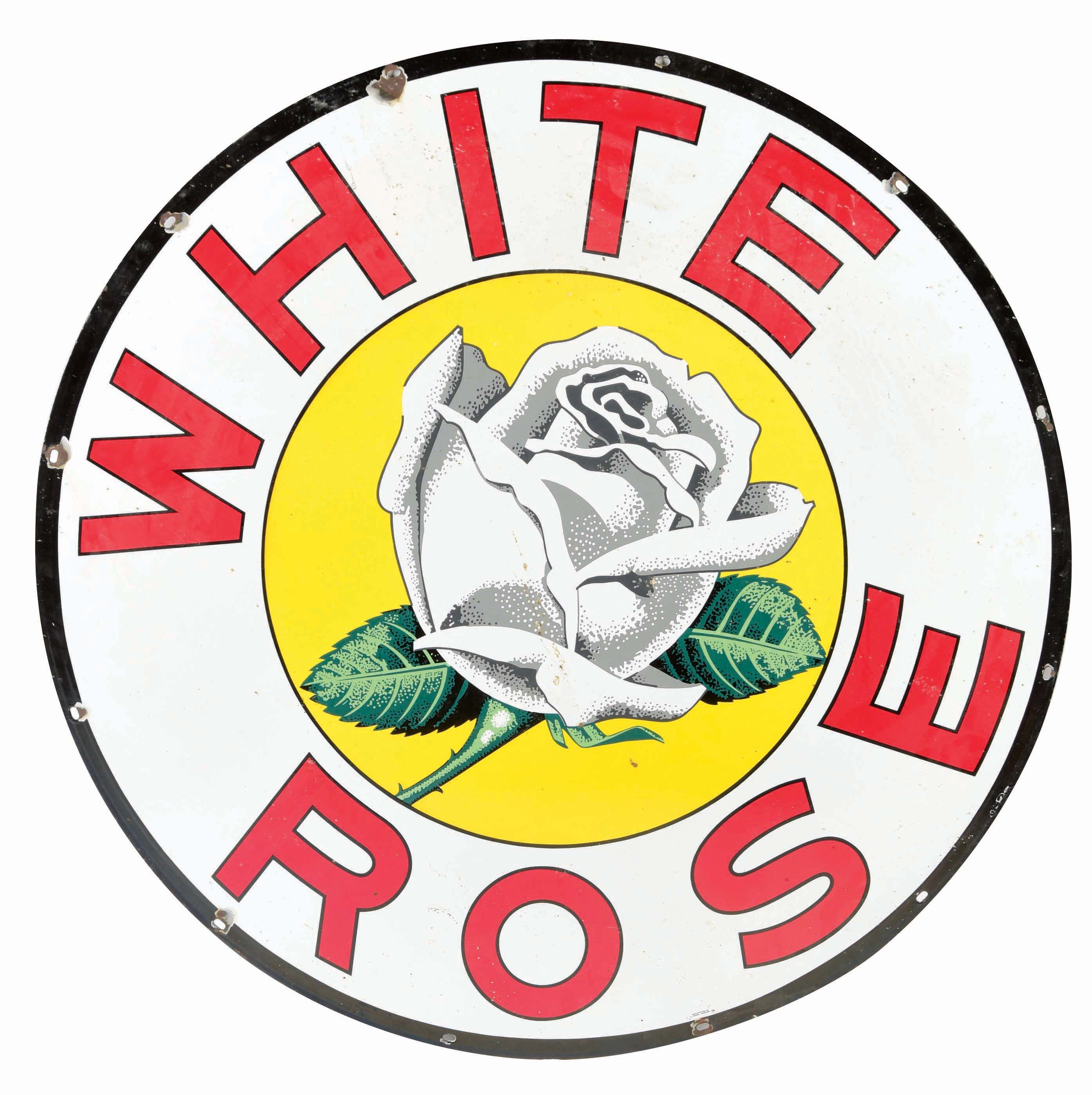 Lot Detail WHITE ROSE GASOLINE PORCELAIN SIGN W/ ROSE GRAPHIC.