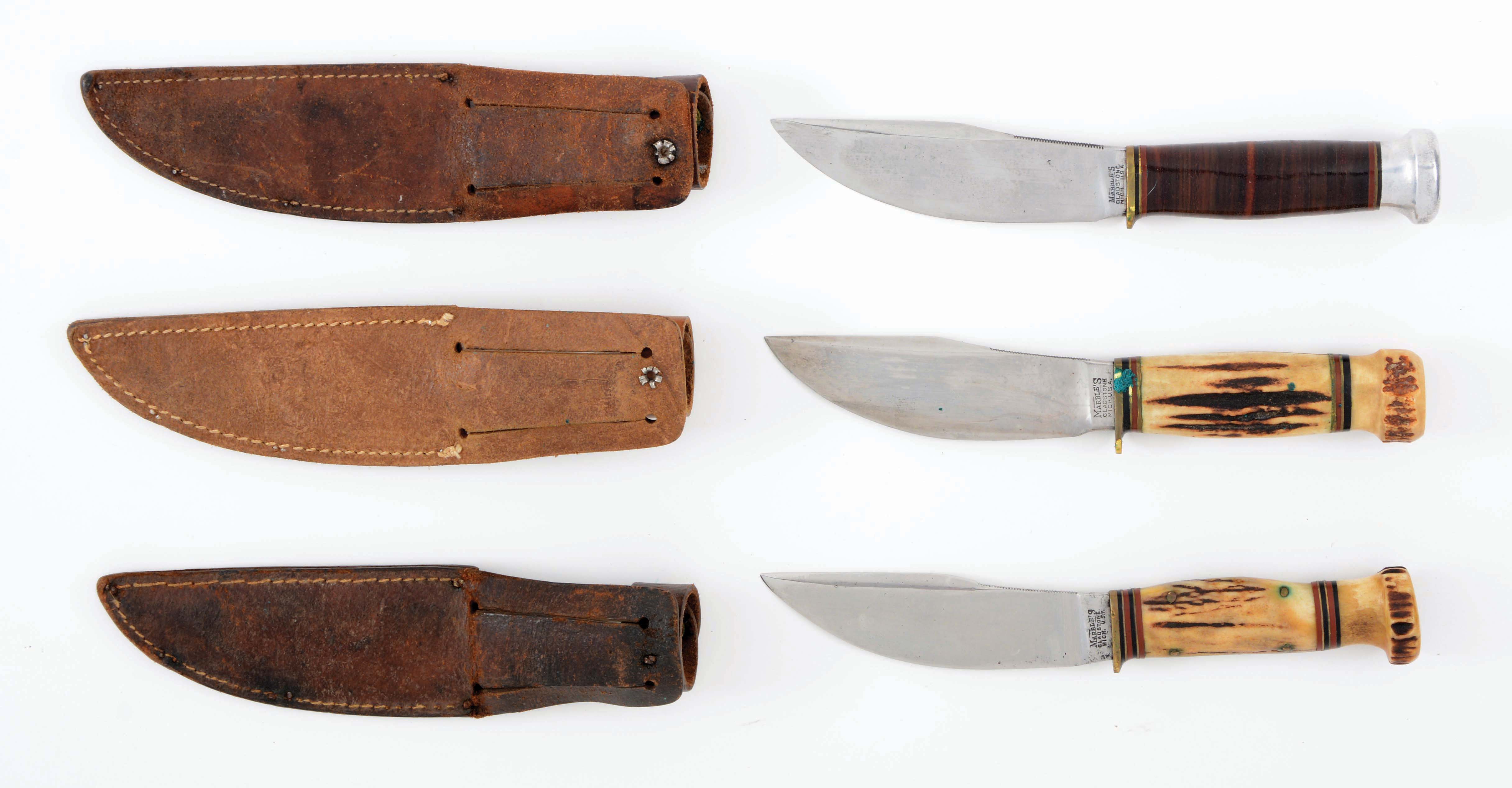 Lot Detail LOT OF 3 MARBLES "WOODCRAFT" FIXED BLADE KNIVES.