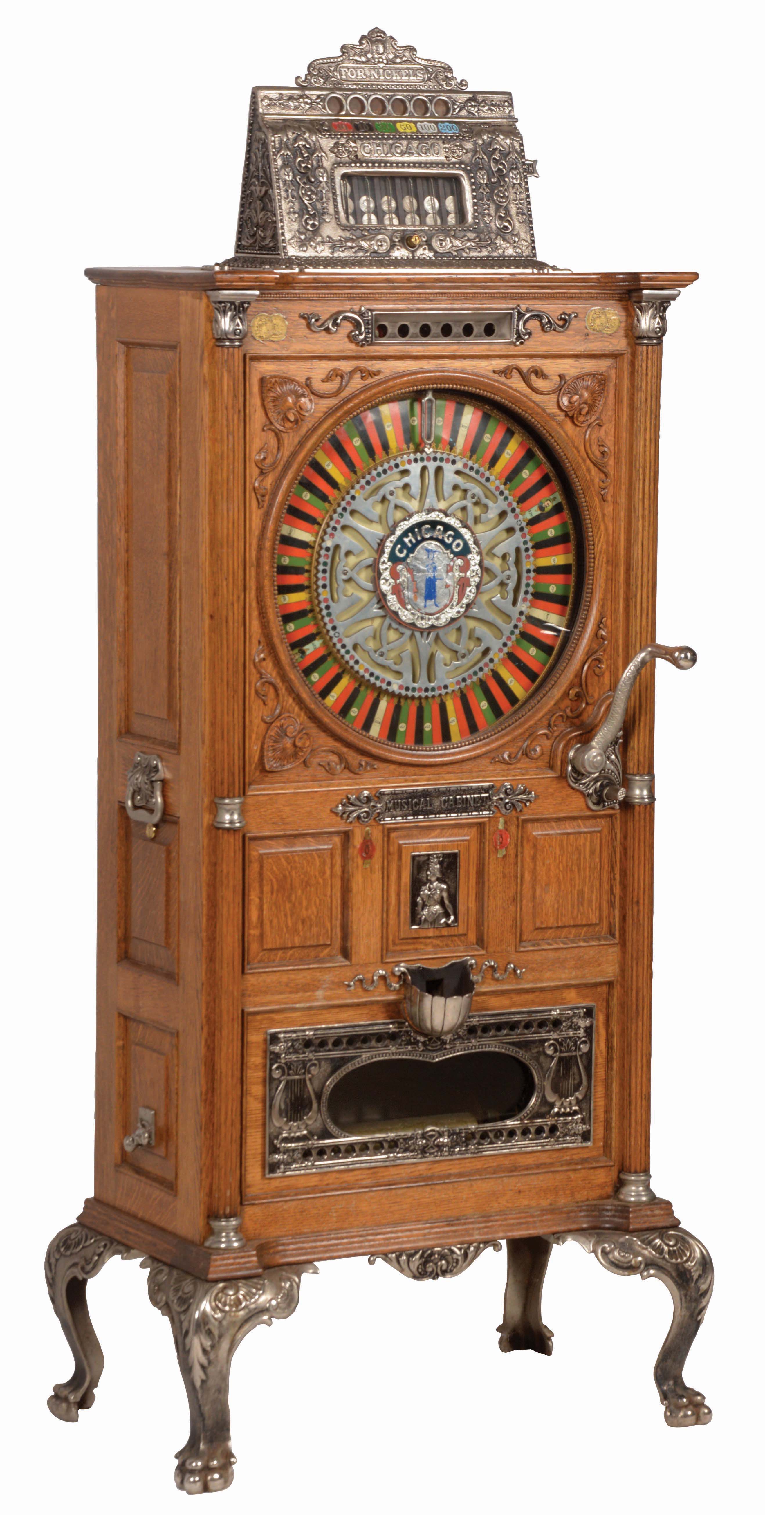 Lot Detail 5¢ MILLS CHICAGO MUSICAL UPRIGHT SLOT MACHINE.