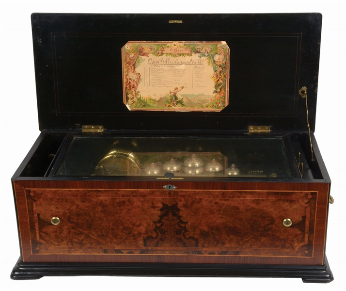 Beautiful music box by Frankfield and Company Of New York with 12 tune cylinder Barnebys