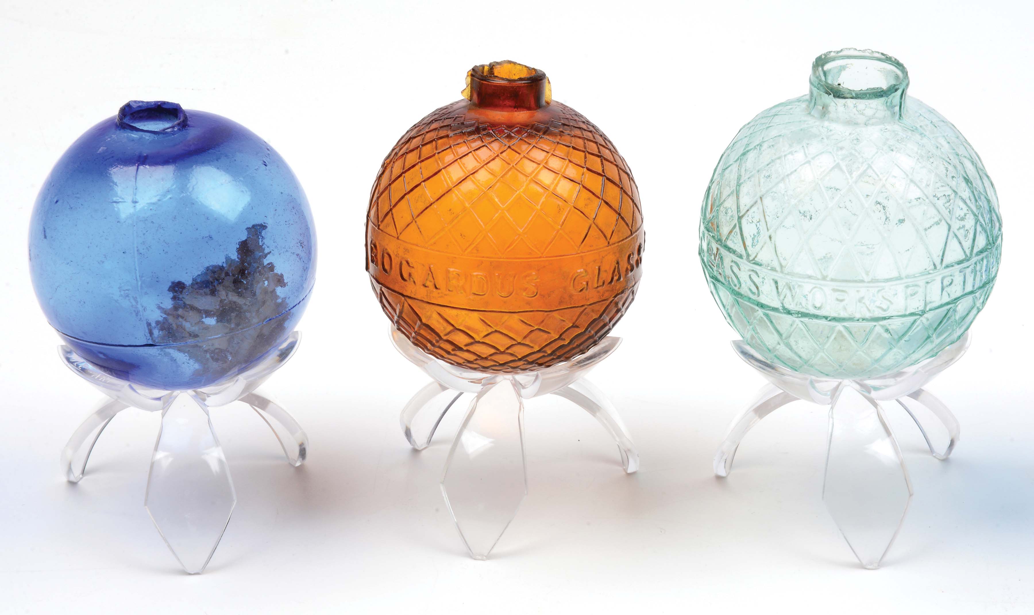 Lot Detail LOT OF EIGHT GLASS TARGET BALLS WITH STANDS, INCLUDING TWO BOGARDUS BALLS.