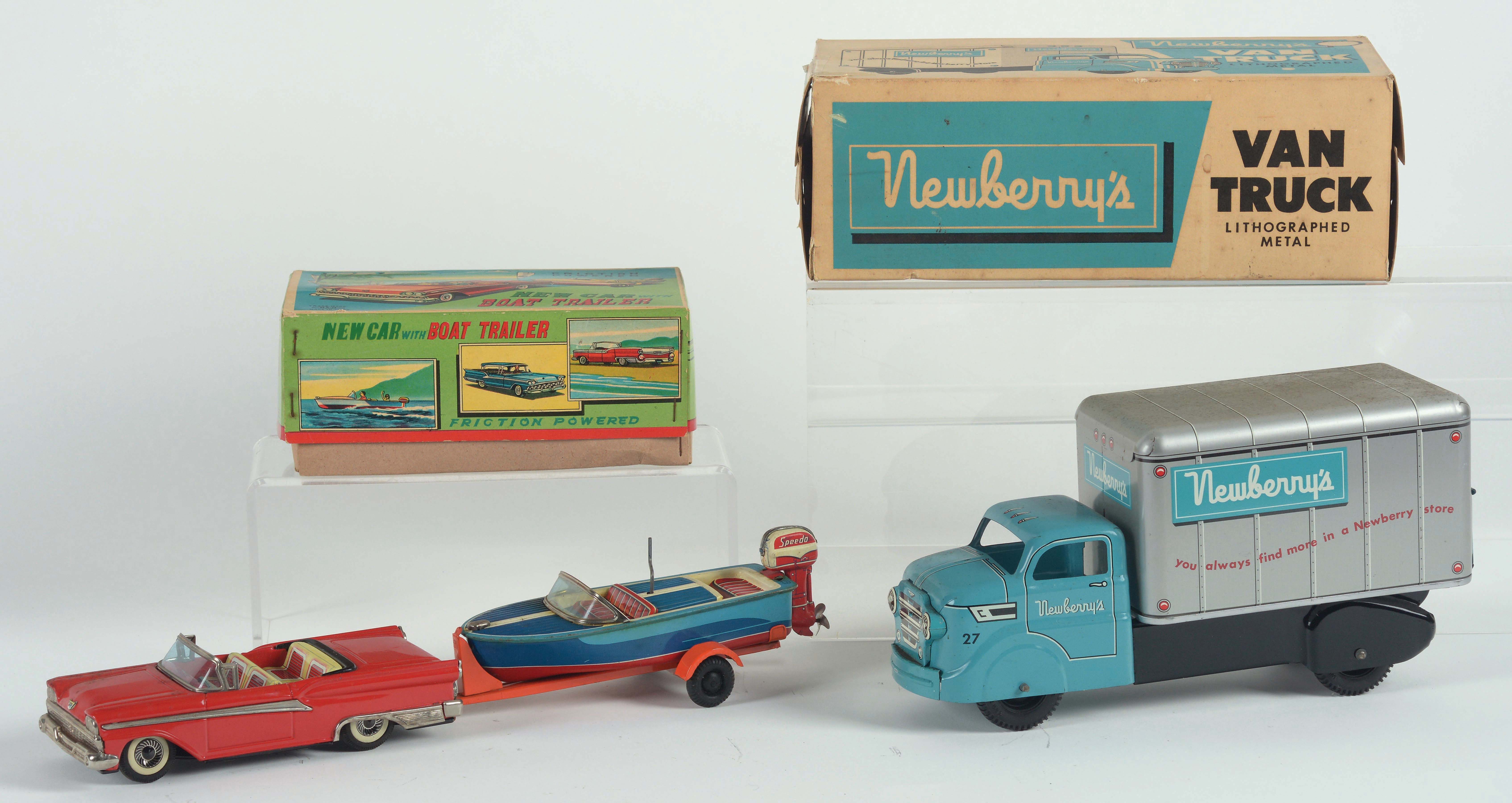 Lot Detail LOT OF 2 MARX NEWBERRY'S VAN TRUCK AND CAR WITH BOAT.