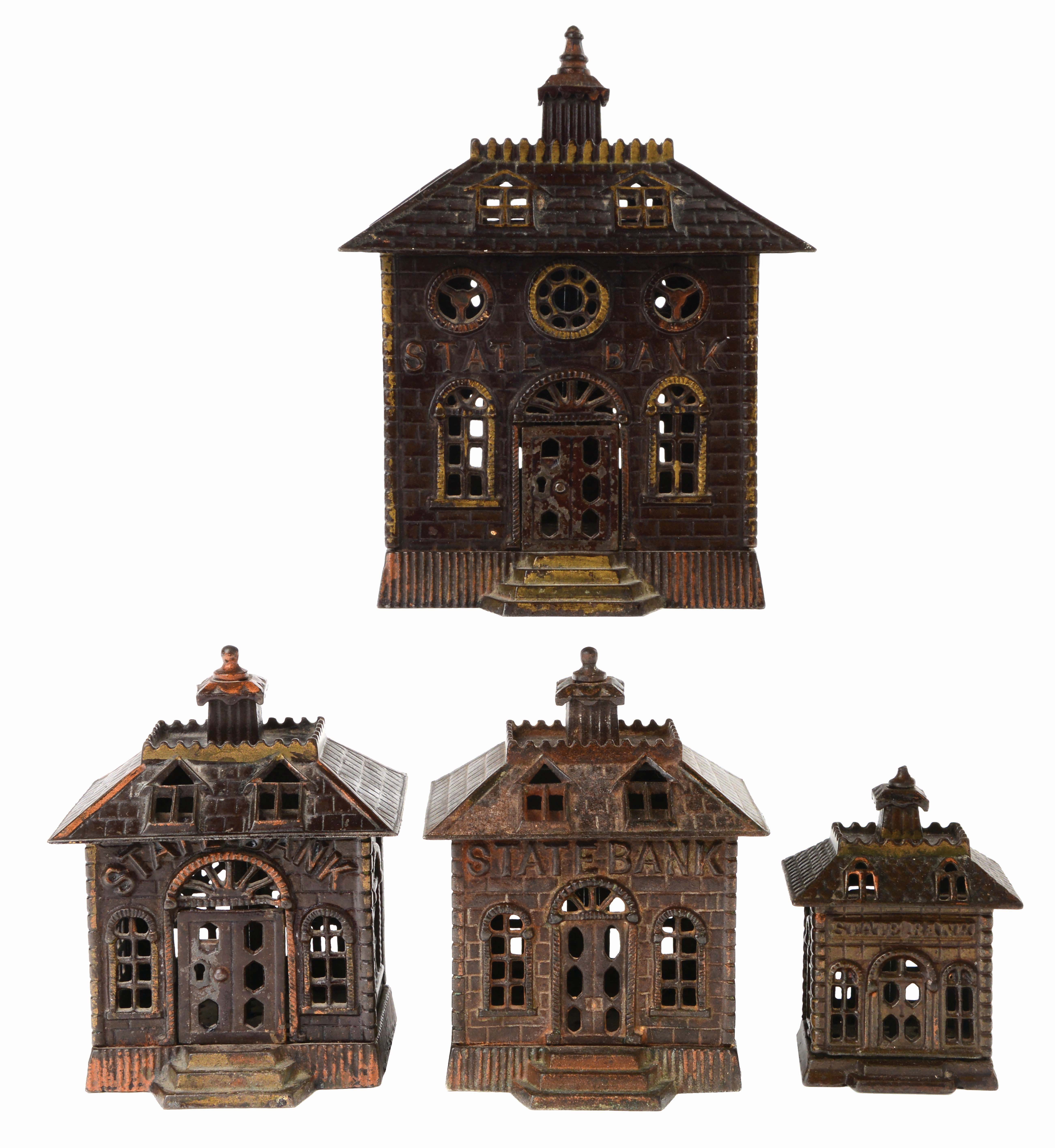 Lot Detail LOT OF FOUR KENTON CAST IRON STATE BANKS.