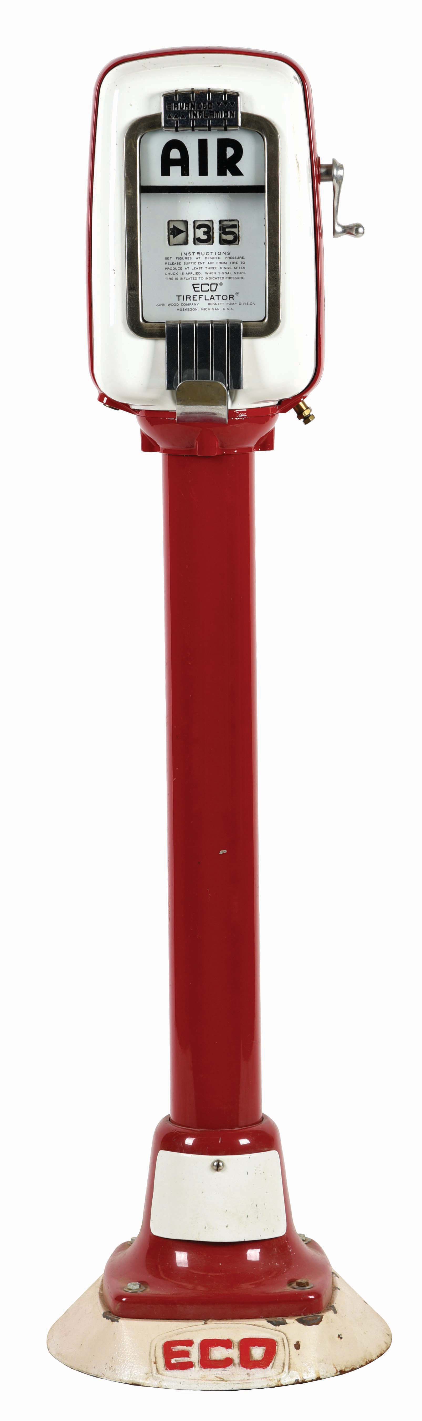 Lot Detail ECO TIREFLATOR SERVICE STATION AIR METER W/ PEDESTAL BASE.