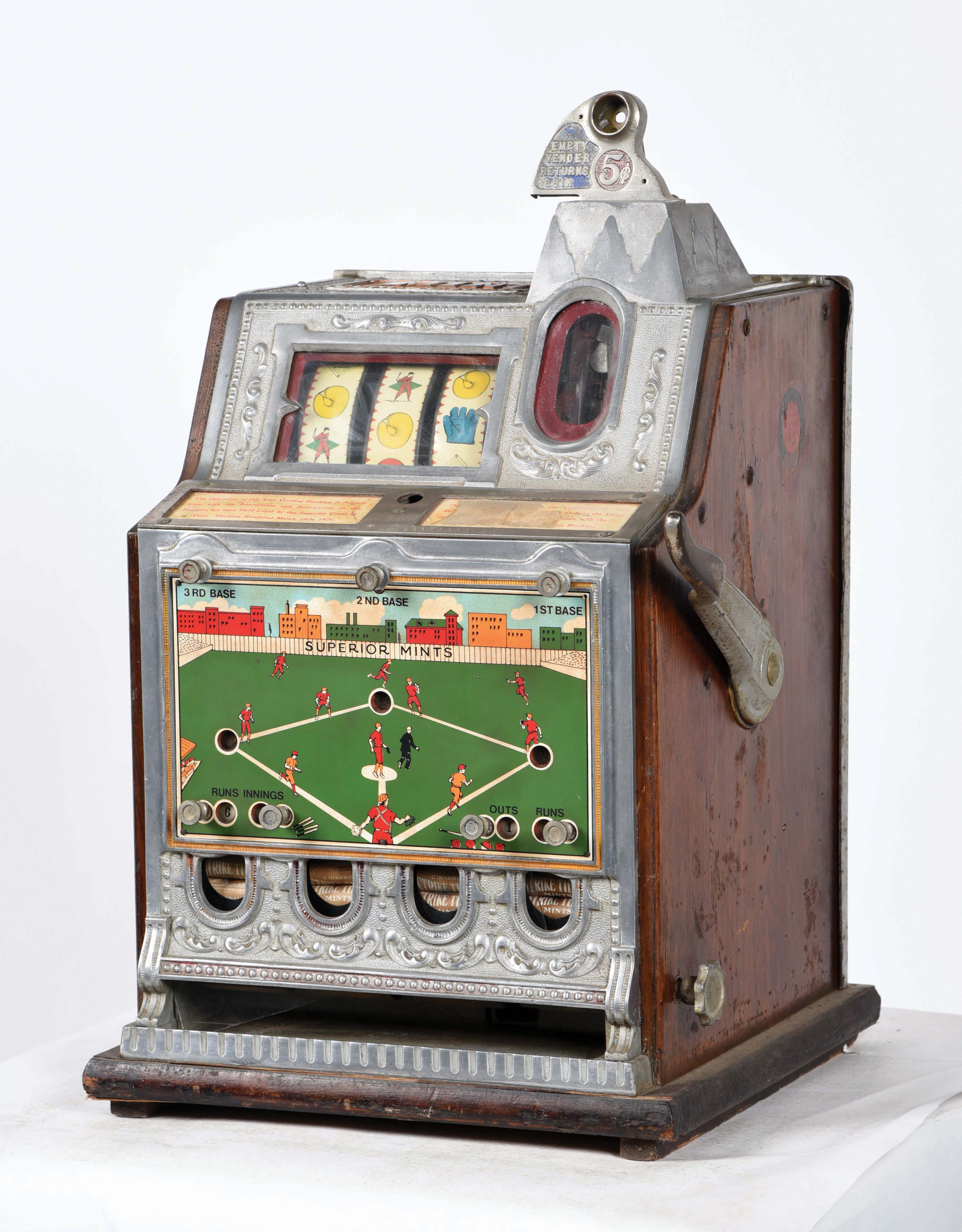 Lot Detail 5¢ SUPERIOR CONFECTIONS CO. MILLS REVAMP FOK BASEBALL SLOT