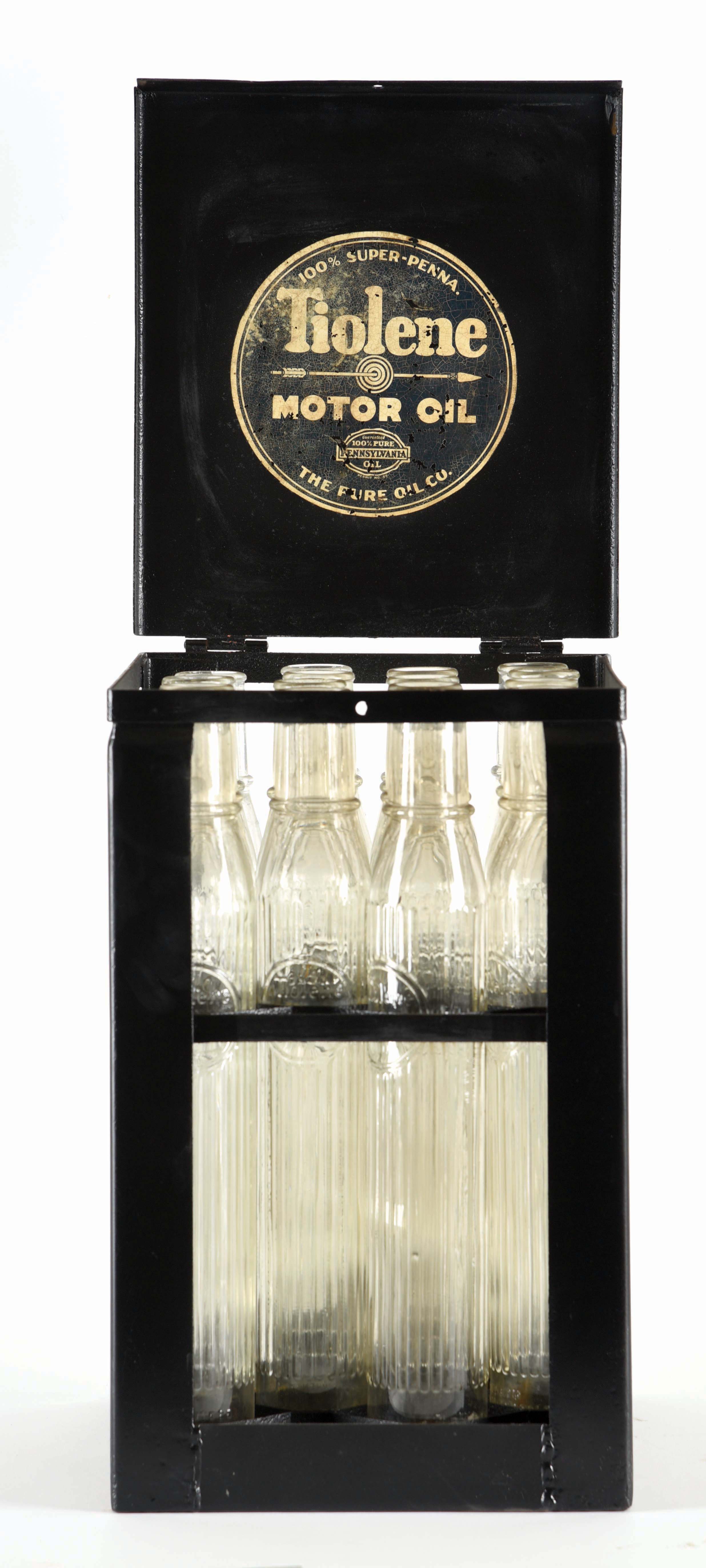 Lot Detail PURE TIOLENE MOTOR OIL EMBOSSED GLASS OIL BOTTLES W/ METAL