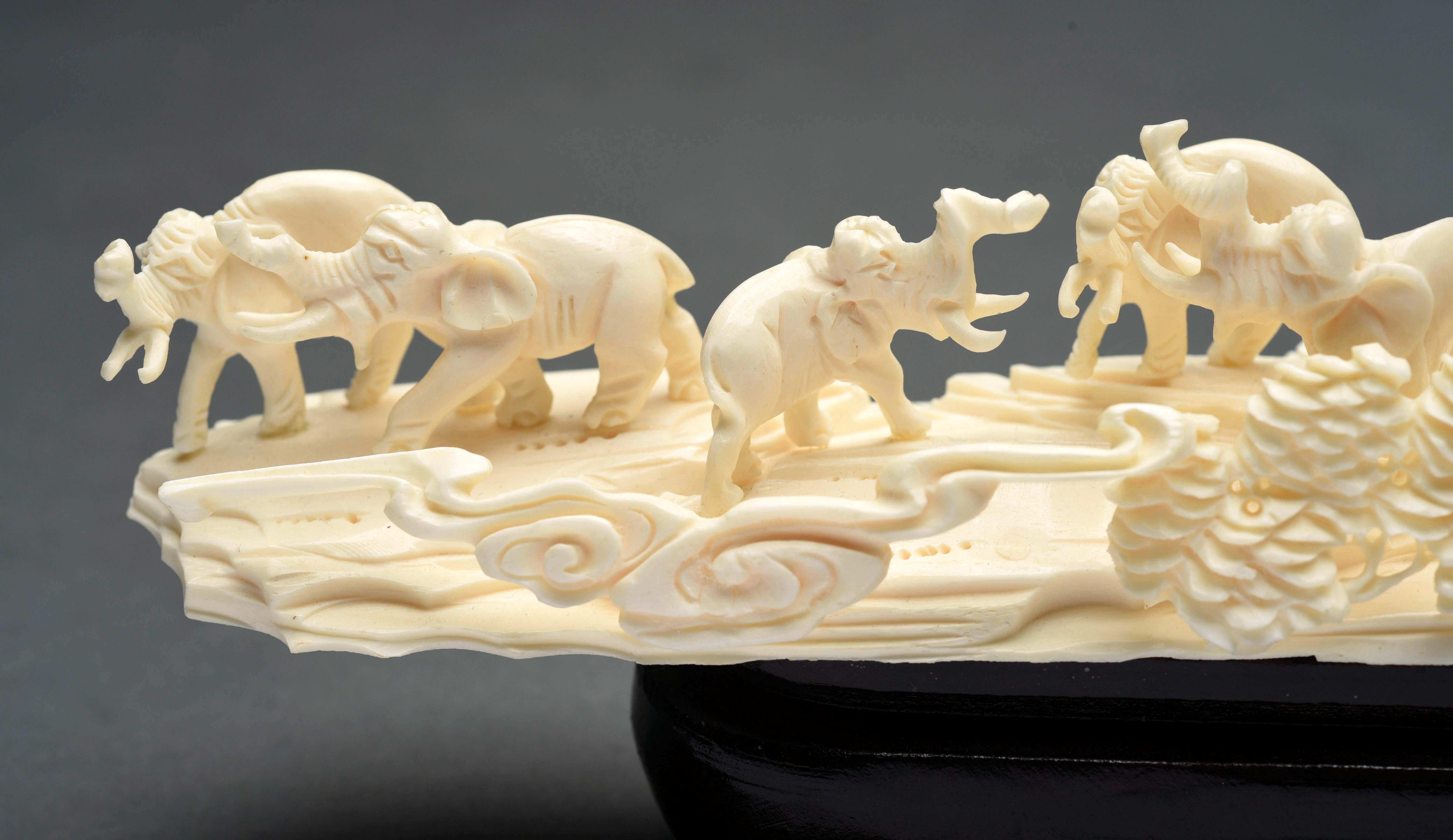Lot Detail CARVED IVORY ELEPHANT SCENE.
