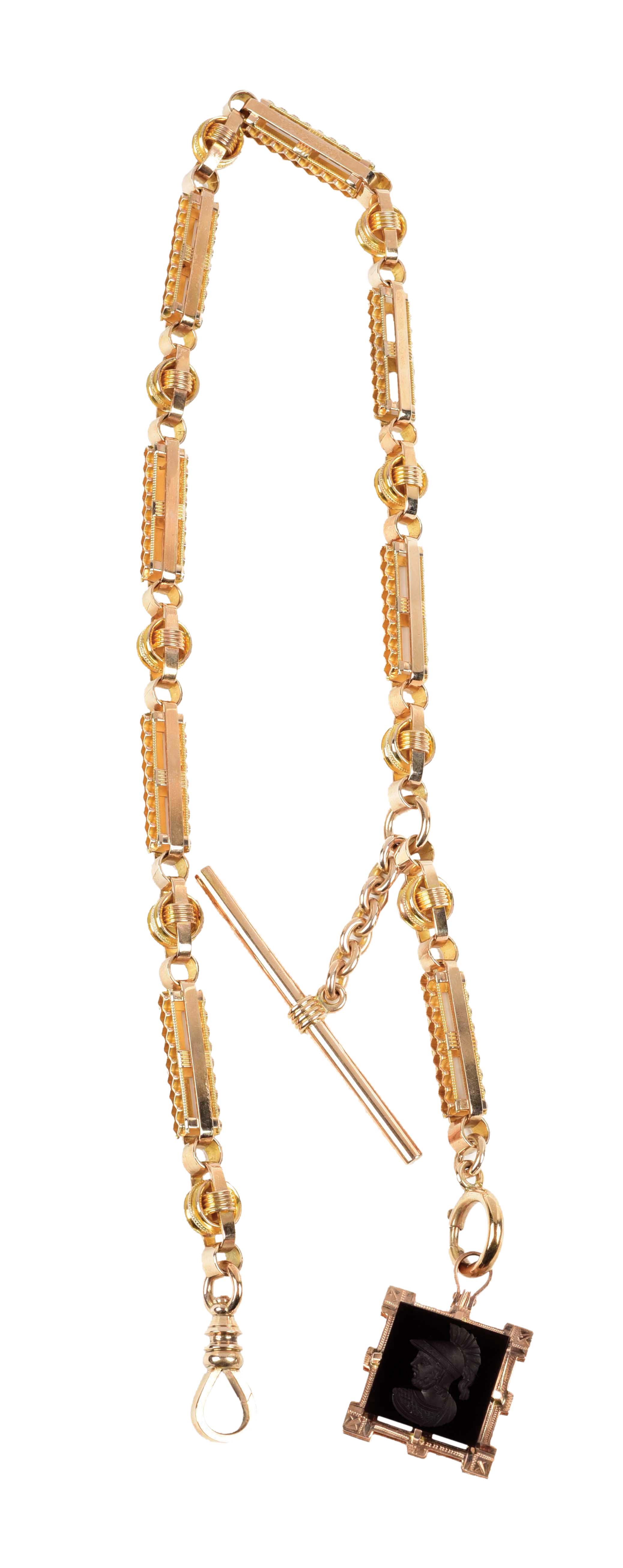 Lot Detail 10K YELLOW GOLD POCKET WATCH CHAIN WITH FANCY LINKS AND FOB.