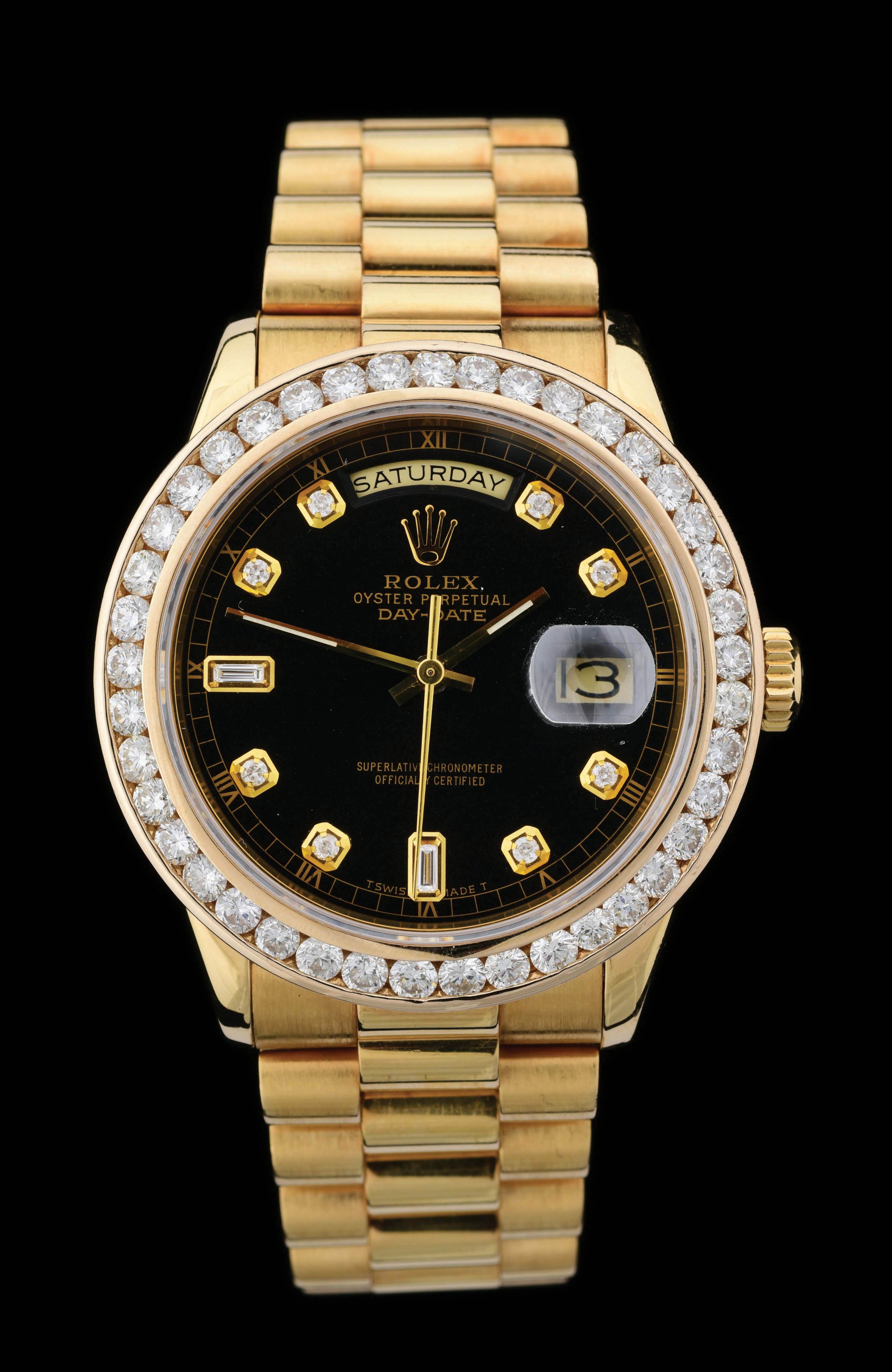 Lot Detail MENS 18K GOLD ROLEX PRESIDENT DAYDATE BLACK DIAMOND DIAL