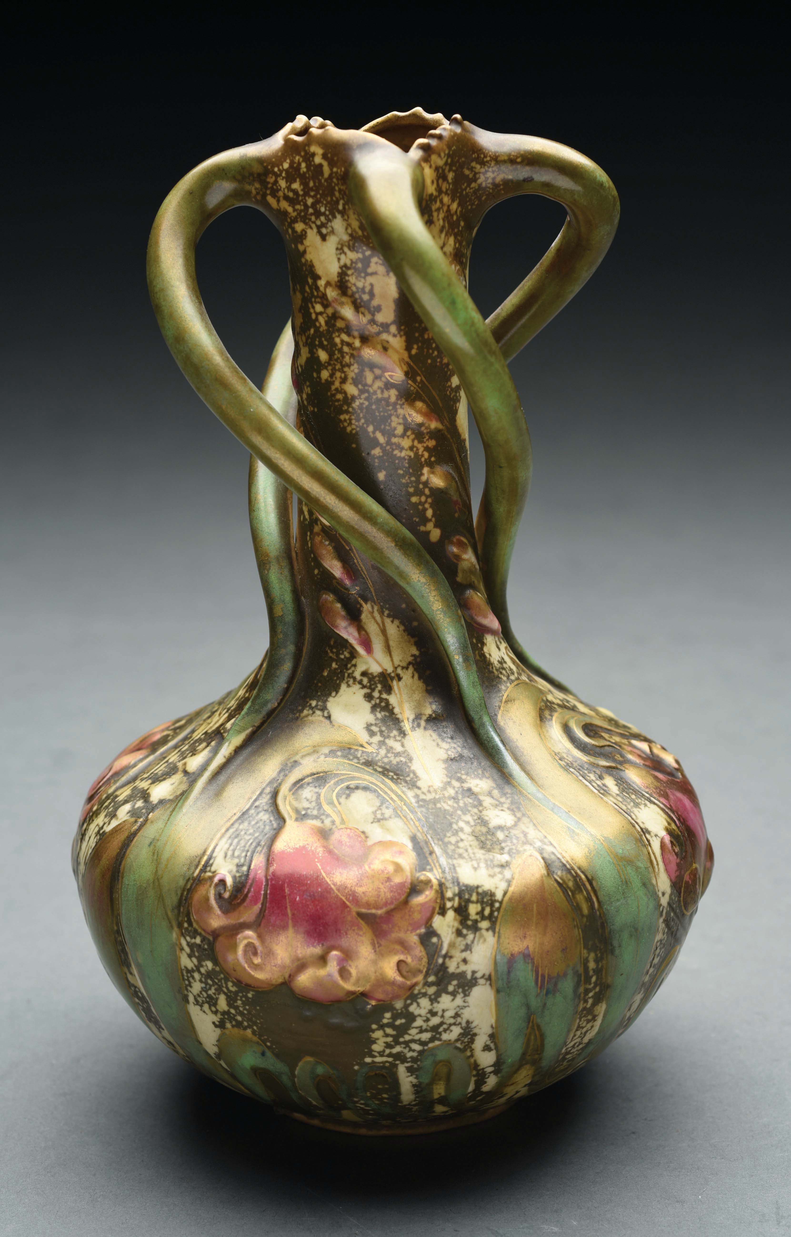 Lot Detail AMPHORA FLORAL VASE WITH HANDLES.
