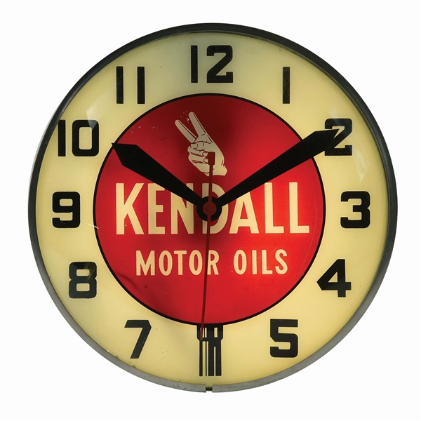Lot Detail KENDALL MOTOR OILS GLASS FACE CLOCK MADE BY SWIHART PRODUCTS.