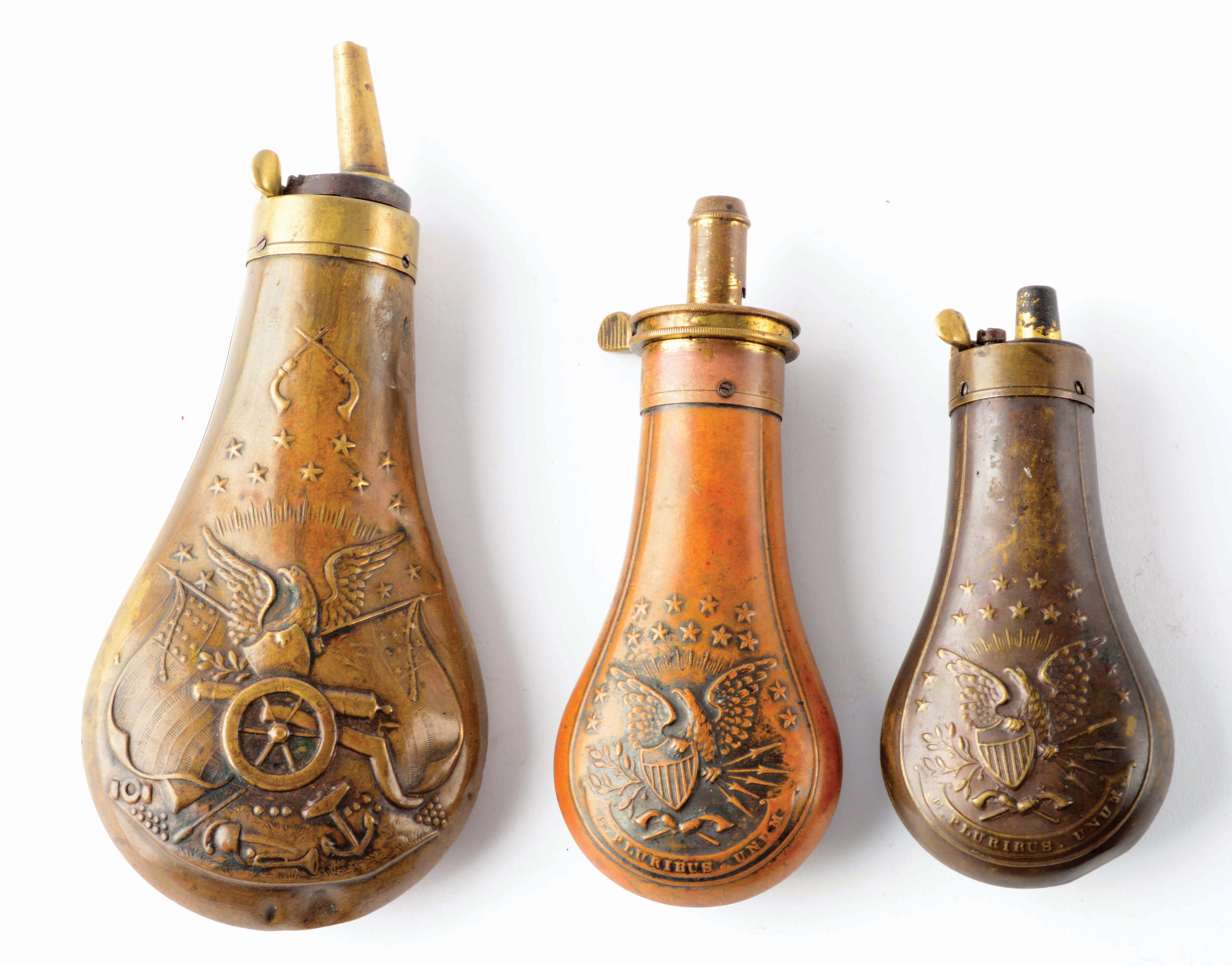 Lot Detail LOT OF 20 ANTIQUE POWDER FLASKS.