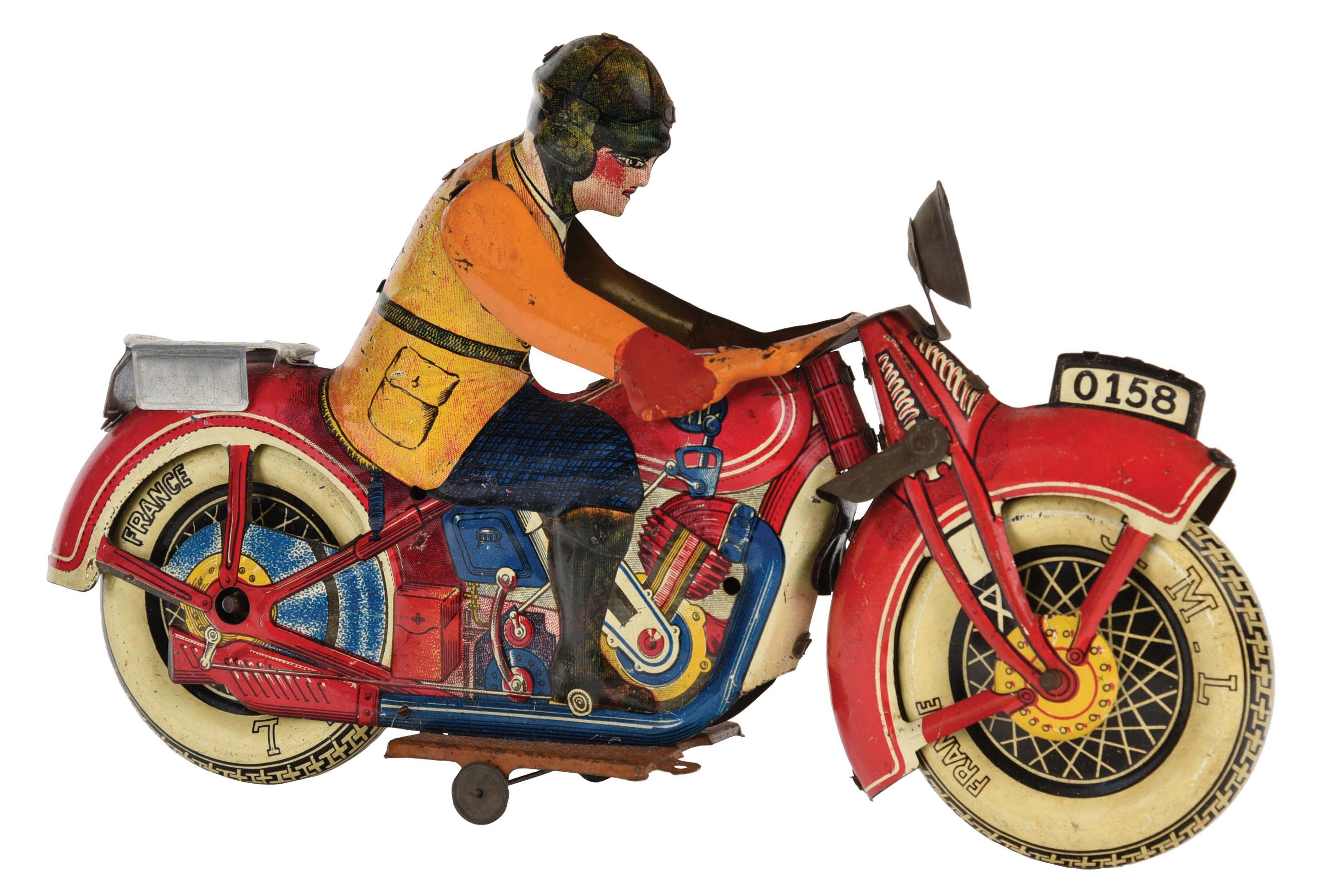Lot Detail FRENCH TIN LITHO JML WINDUP MOTORCYCLE TOY.
