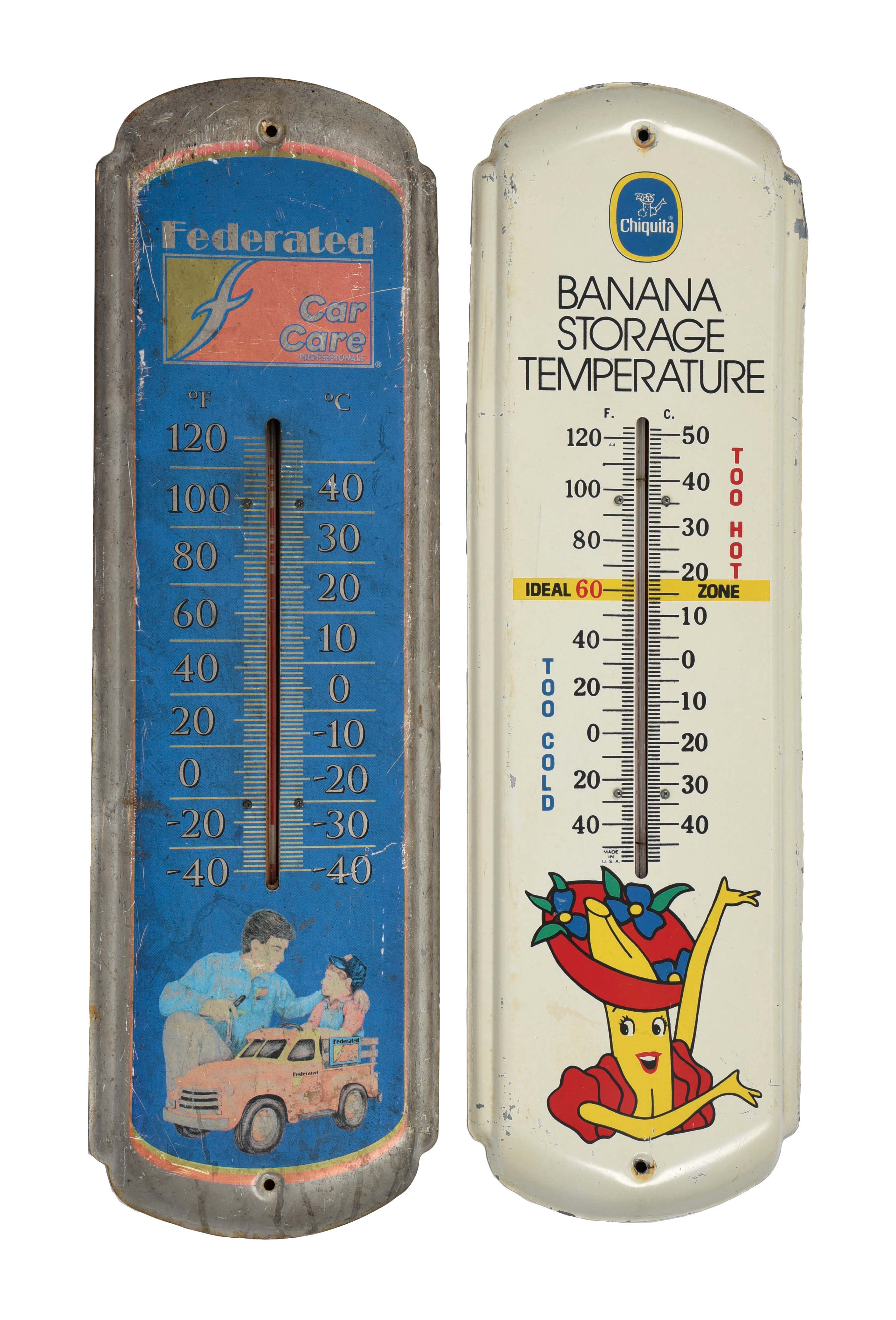 Lot Detail LOT OF 2 ADVERTISING THERMOMETERS.