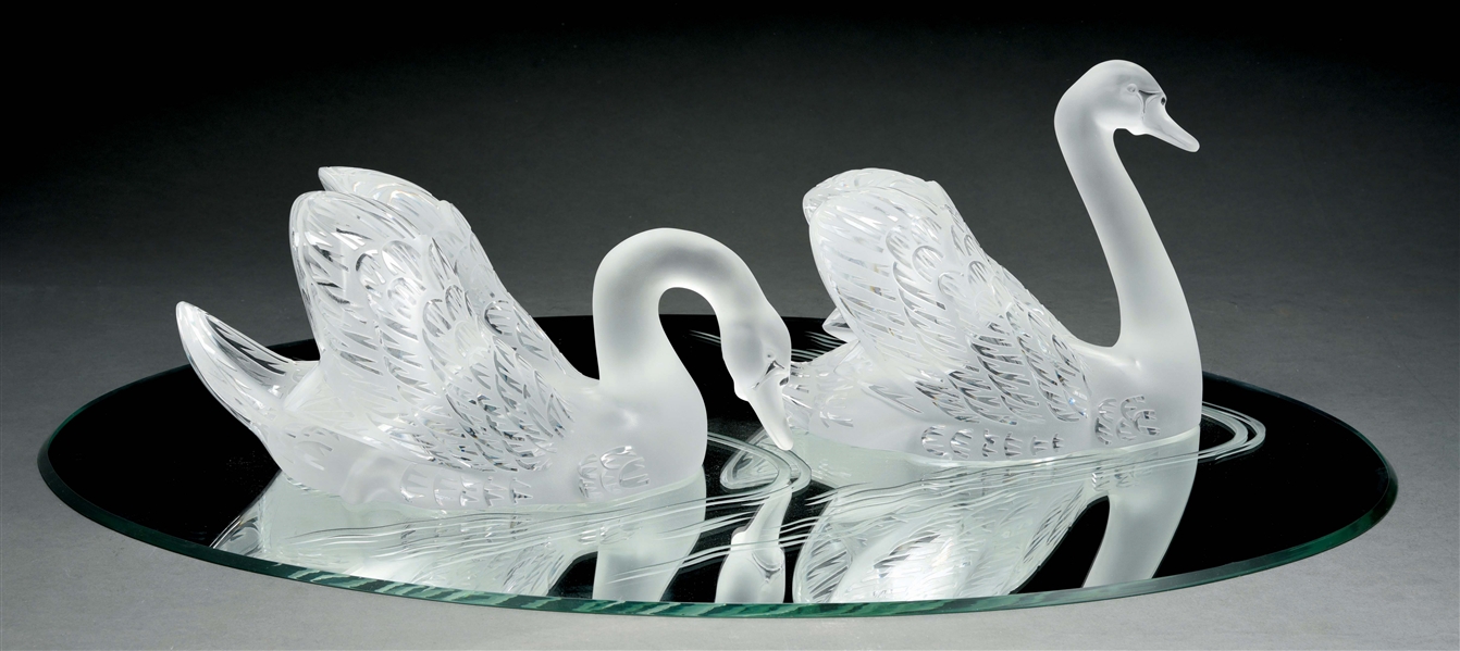 Lot Detail PAIR OF LALIQUE SWANS ON MIRROR.