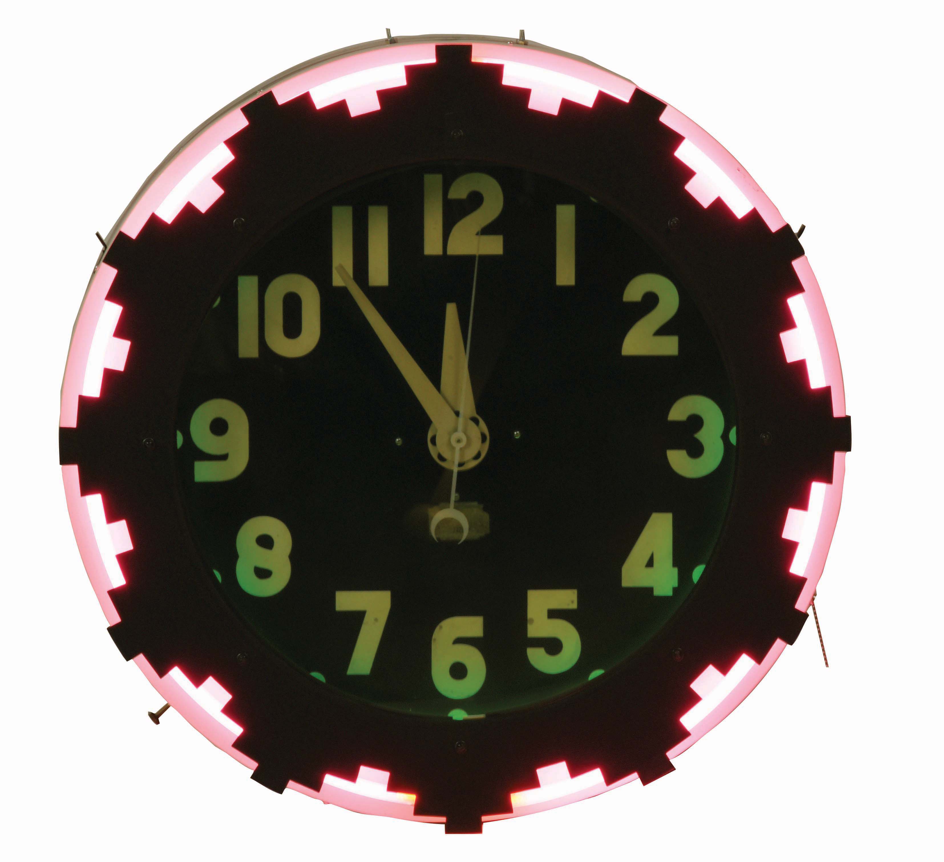 Lot Detail ELECTRIC NEON CLOCK COMPANY TWO COLOR NEON CLOCK.
