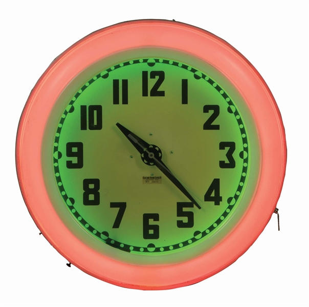 Lot Detail ELECTRIC NEON CLOCK COMPANY TWO COLOR NEON CLOCK.
