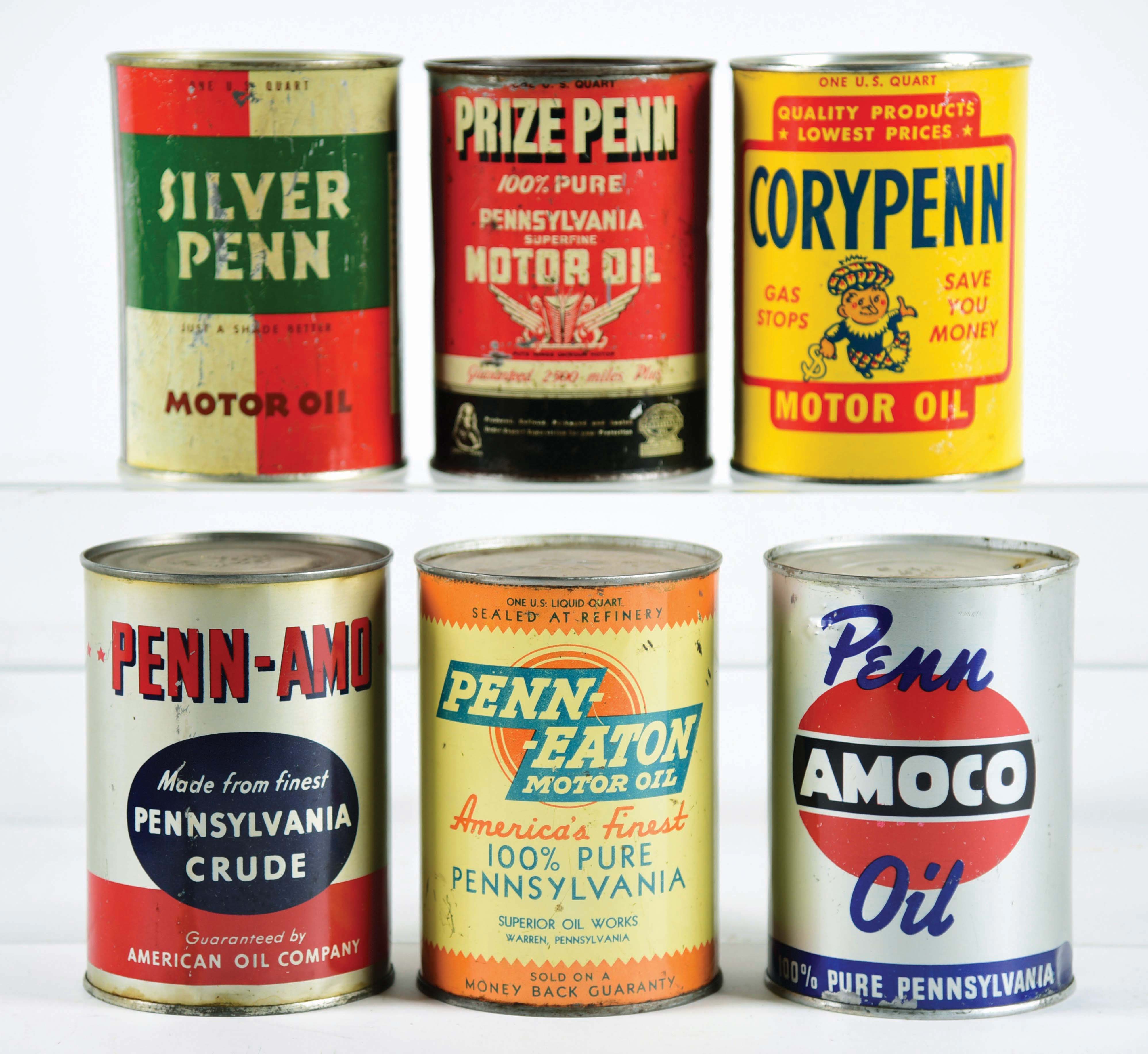 Lot Detail LOT OF 6 PENNSYLVANIA MOTOR OIL ONE QUART OIL CANS.