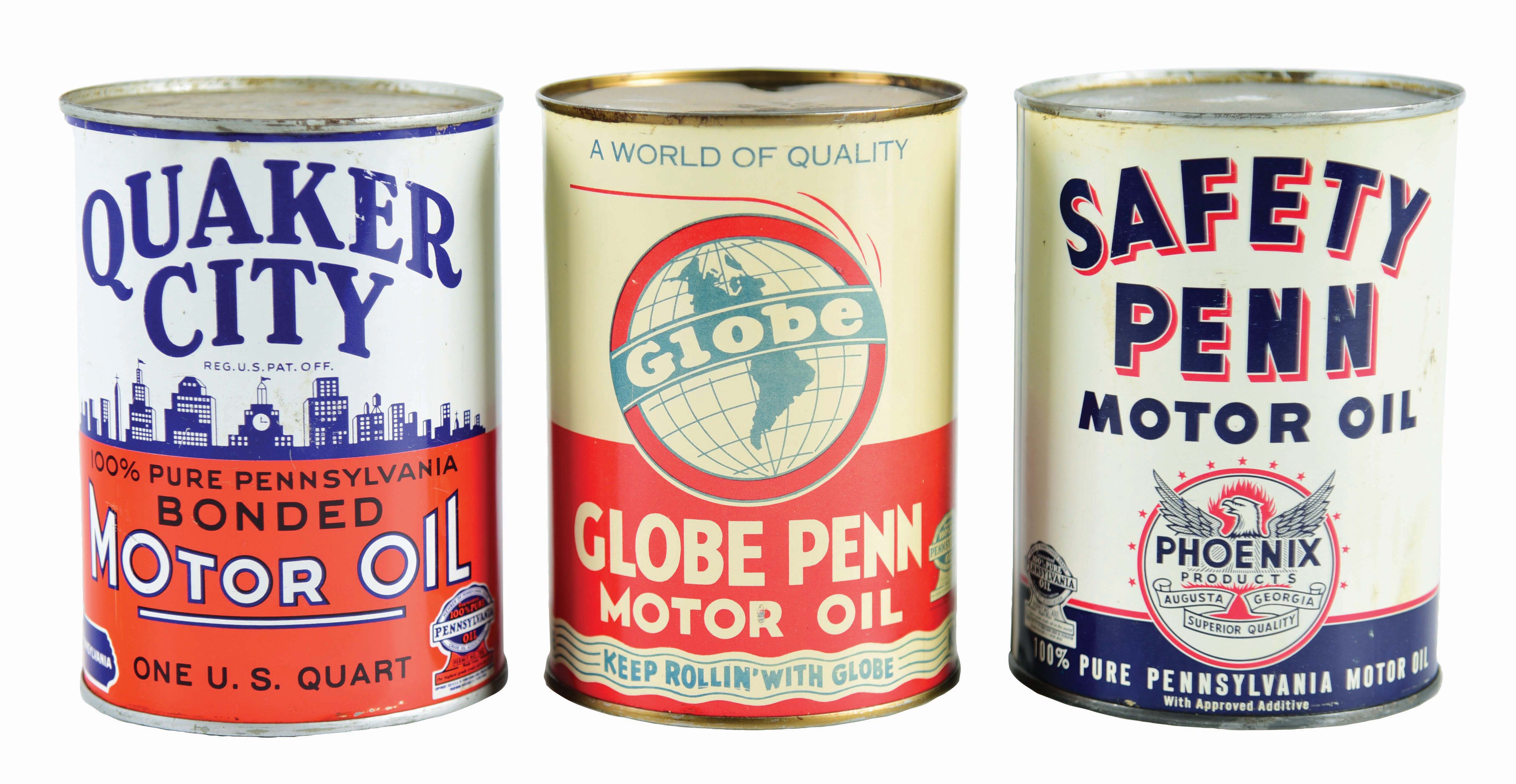 Lot Detail LOT OF 3 ONE QUART CANS FROM SAFETY PENN, GLOBE PENN