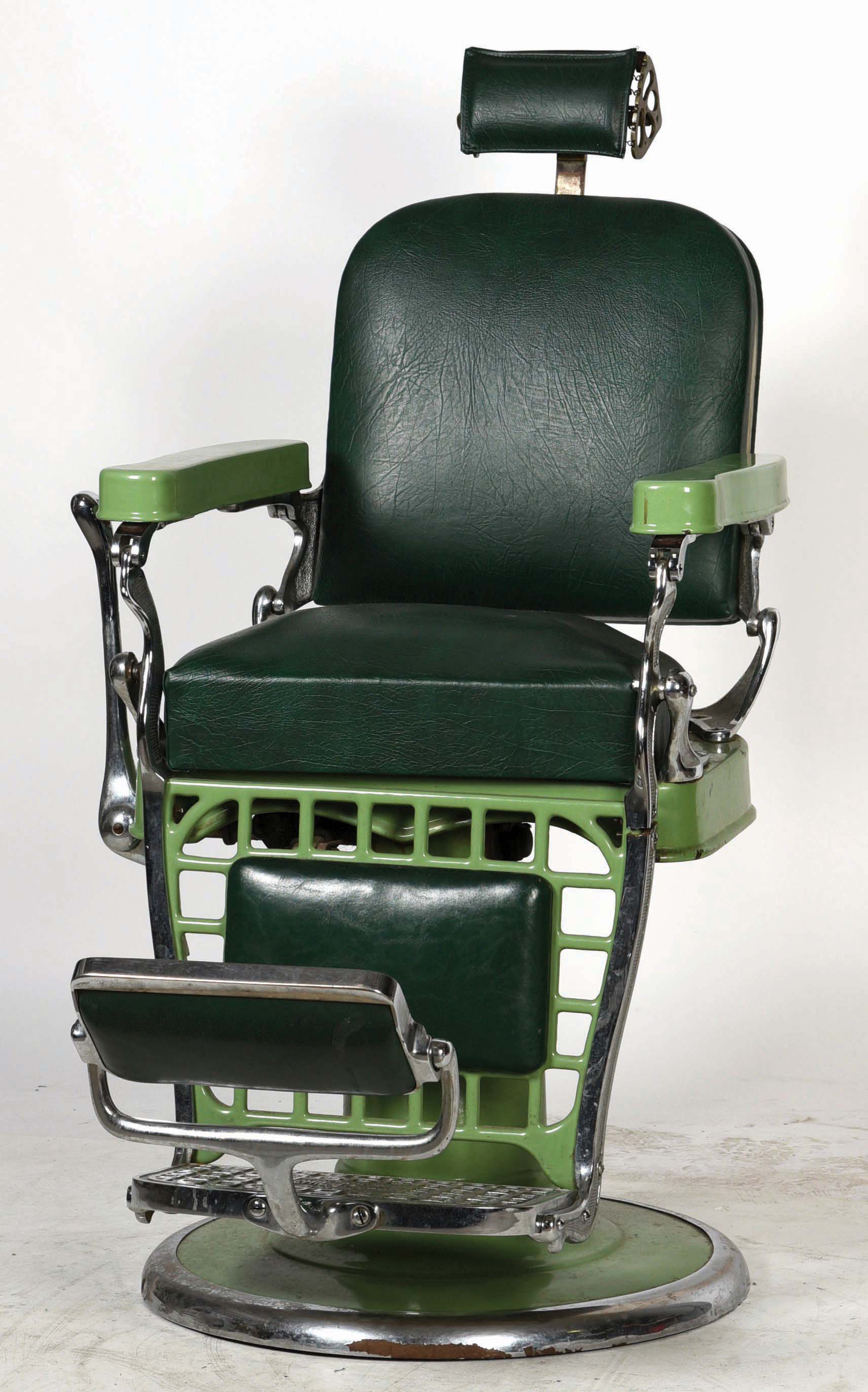 Lot Detail GREEN BARBER CHAIR.