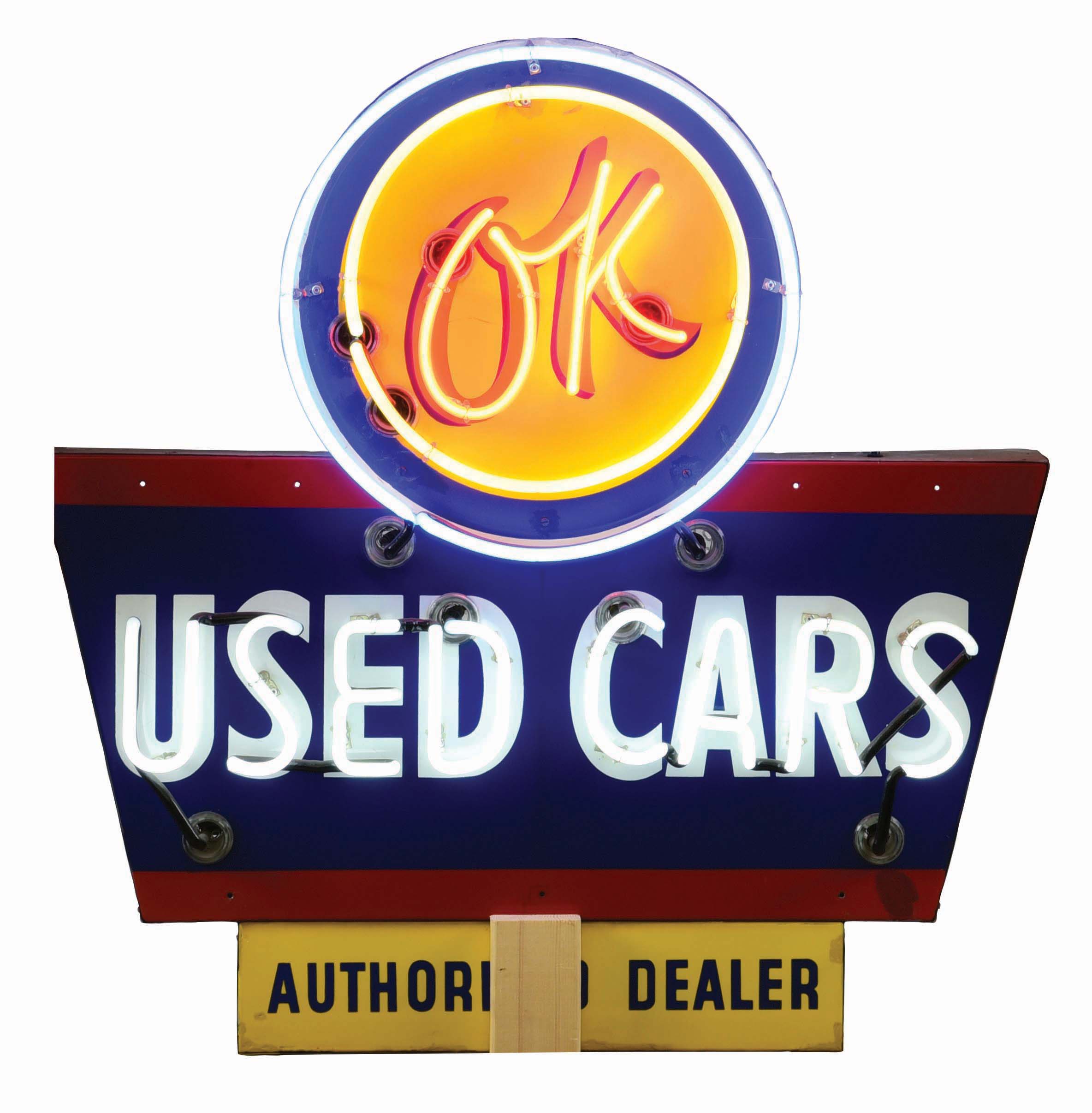 Lot Detail OK USED CARS AUTHORIZED DEALER SINGLE SIDED PORCELAIN NEON