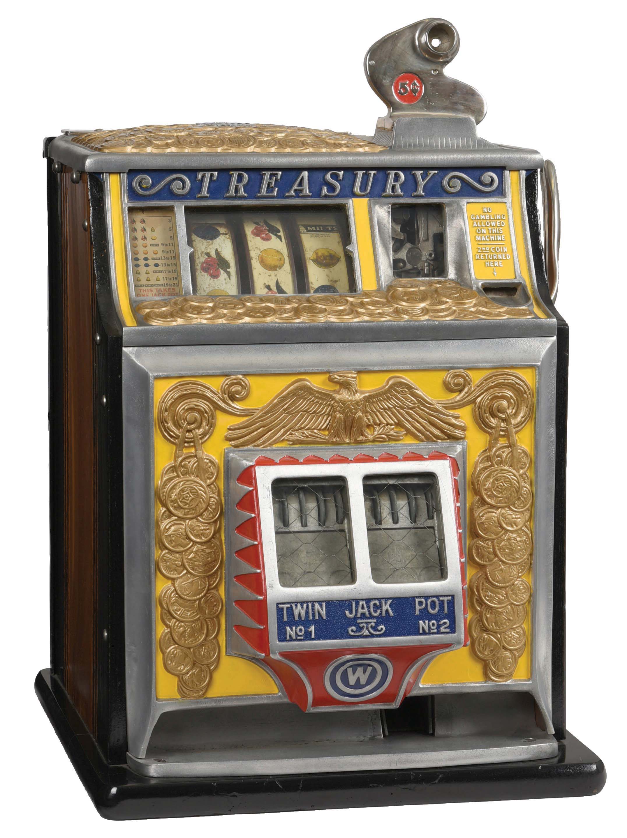 Lot Detail 5¢ WATLING TREASURY TWIN JACKPOT SLOT MACHINE.
