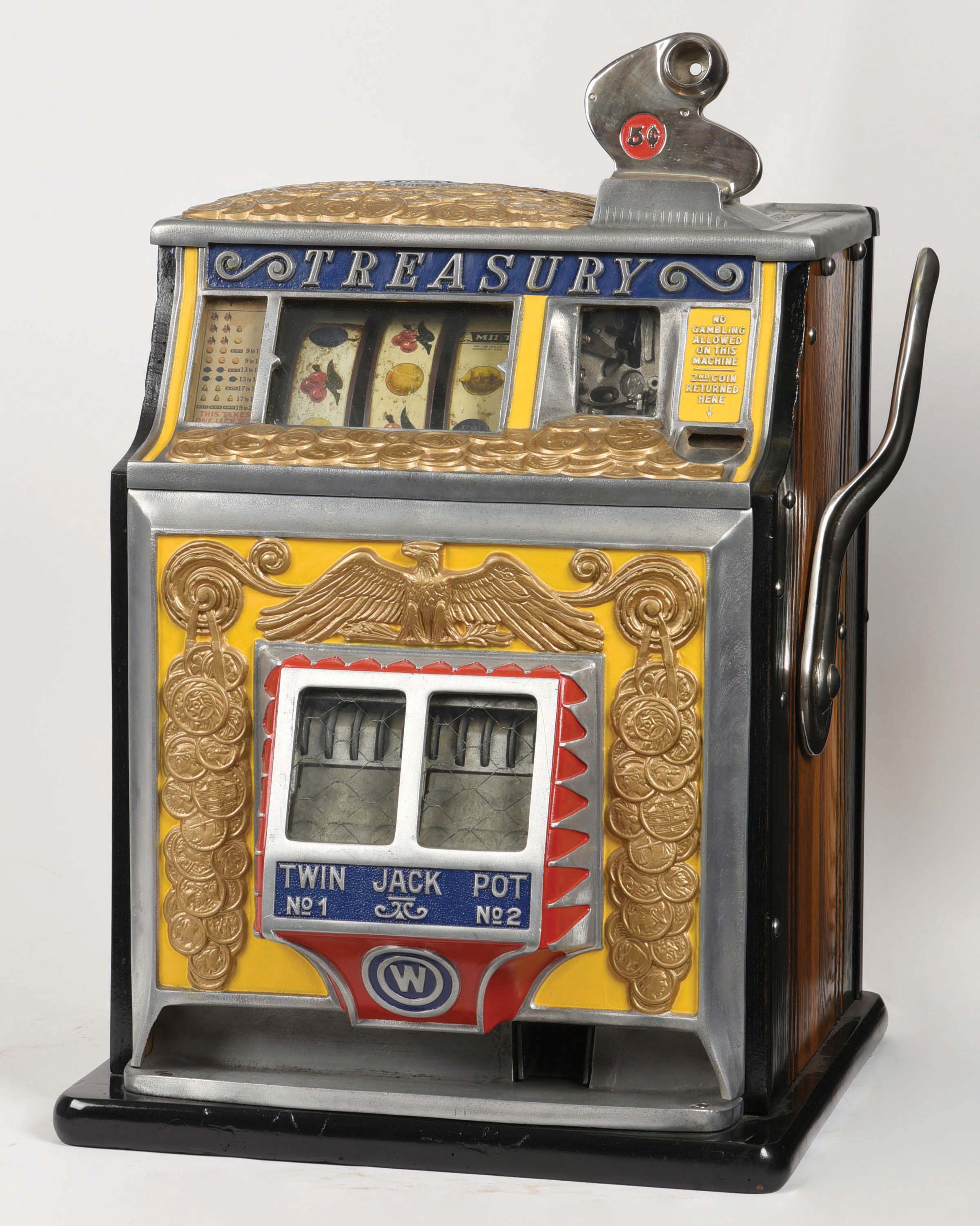 Lot Detail 5¢ WATLING TREASURY TWIN JACKPOT SLOT MACHINE.