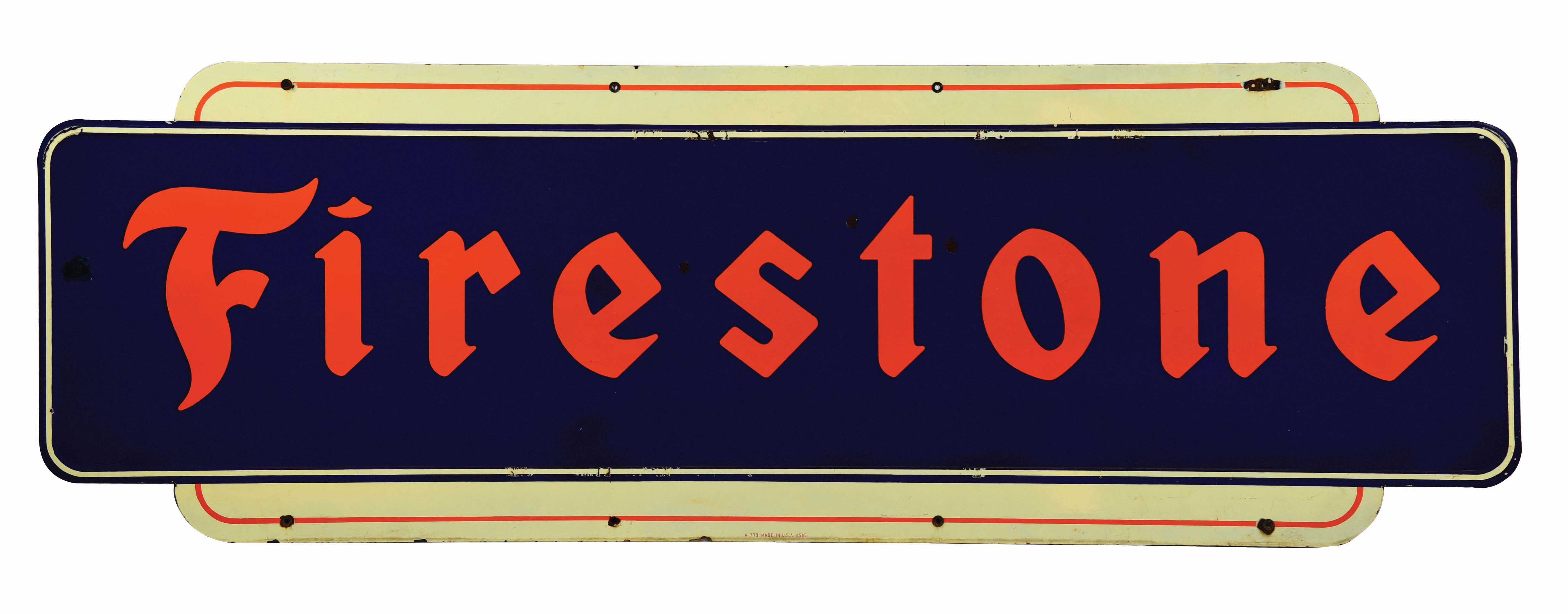 Lot Detail FIRESTONE TIRES PORCELAIN SIGN W/ SELF FRAMED OUTER EDGE.