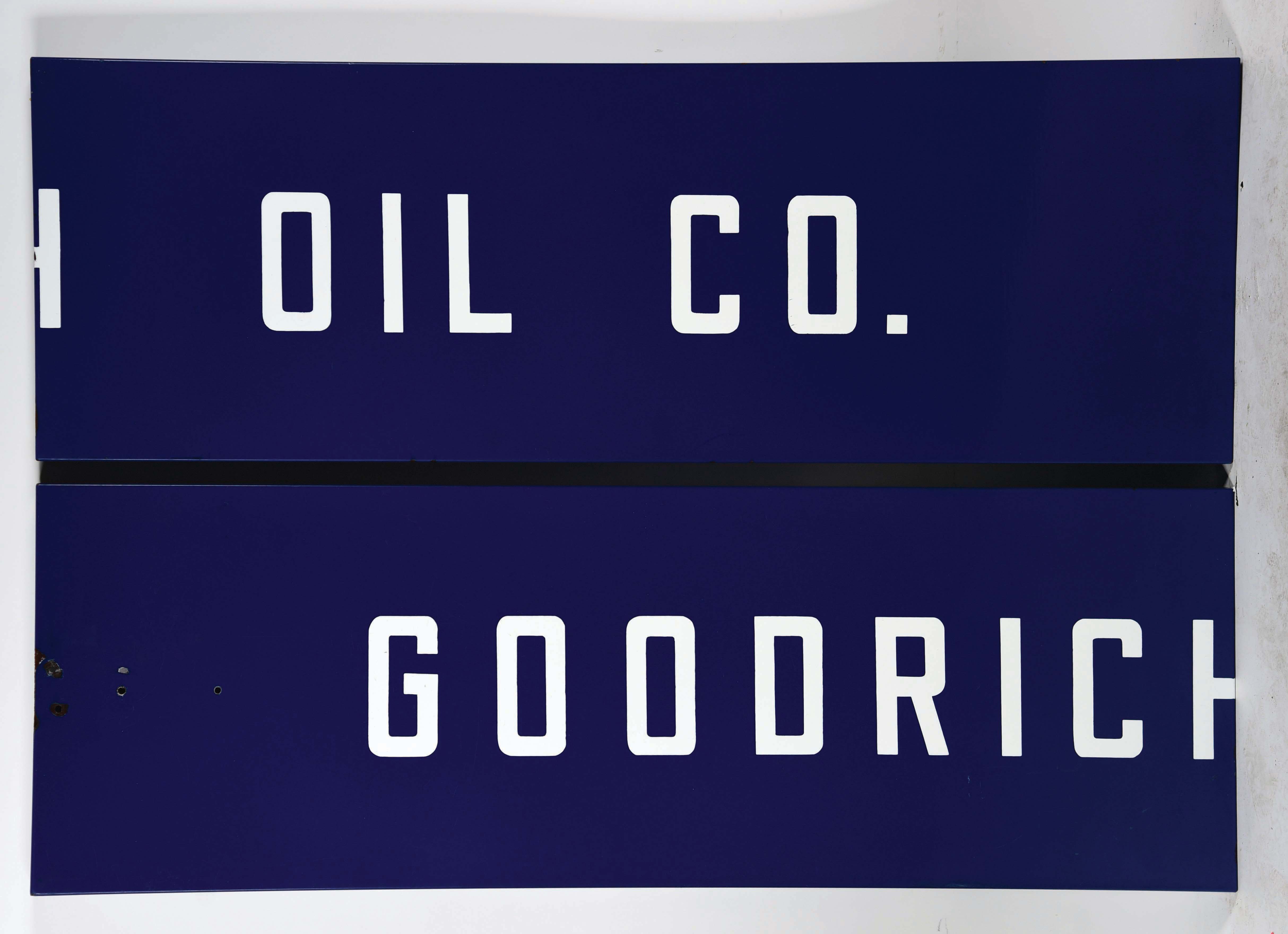Lot Detail LARGE GOODRICH OIL COMPANY PORCELAIN STRIP SIGN W/ COOKIE