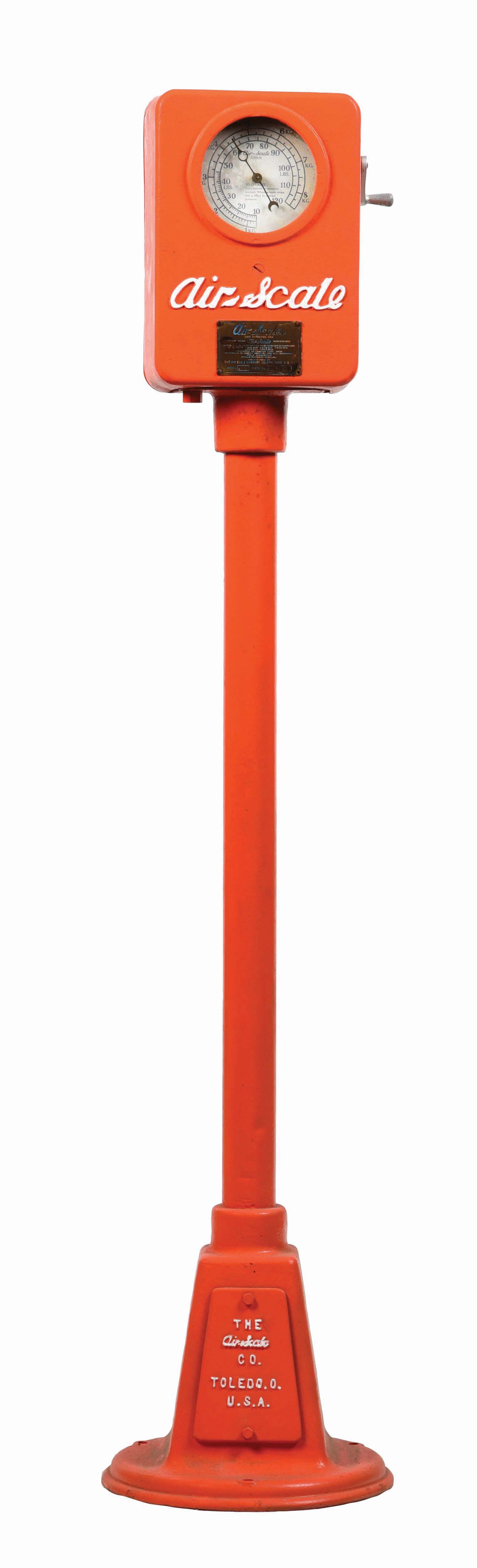 THE AIR SCALE COMPANY MODEL JP SERVICE STATION AIR METER MOUNTED ON PEDESTAL BA... auctions