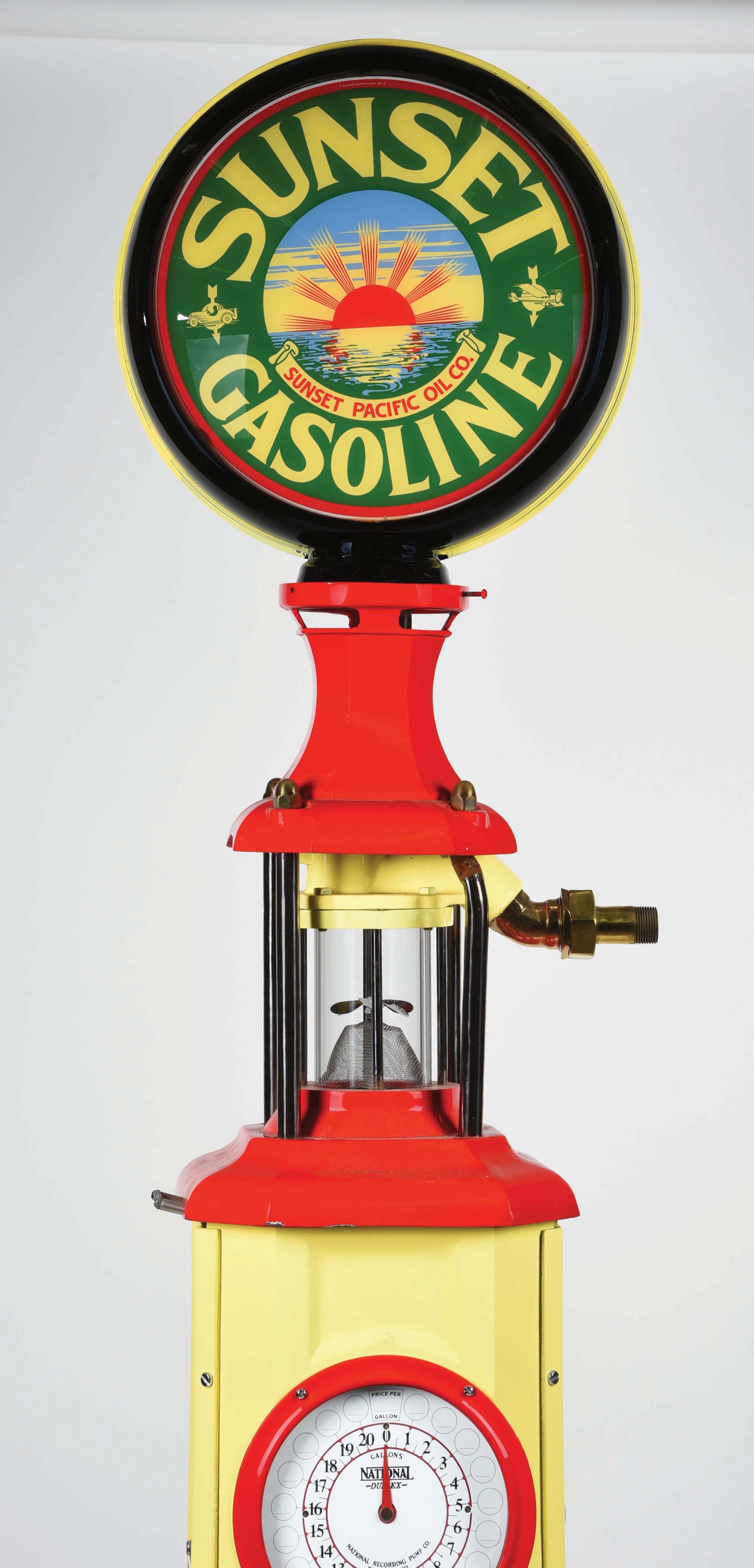 Lot Detail NATIONAL DUPLEX CLOCK FACE GAS PUMP RESTORED IN SUNSET