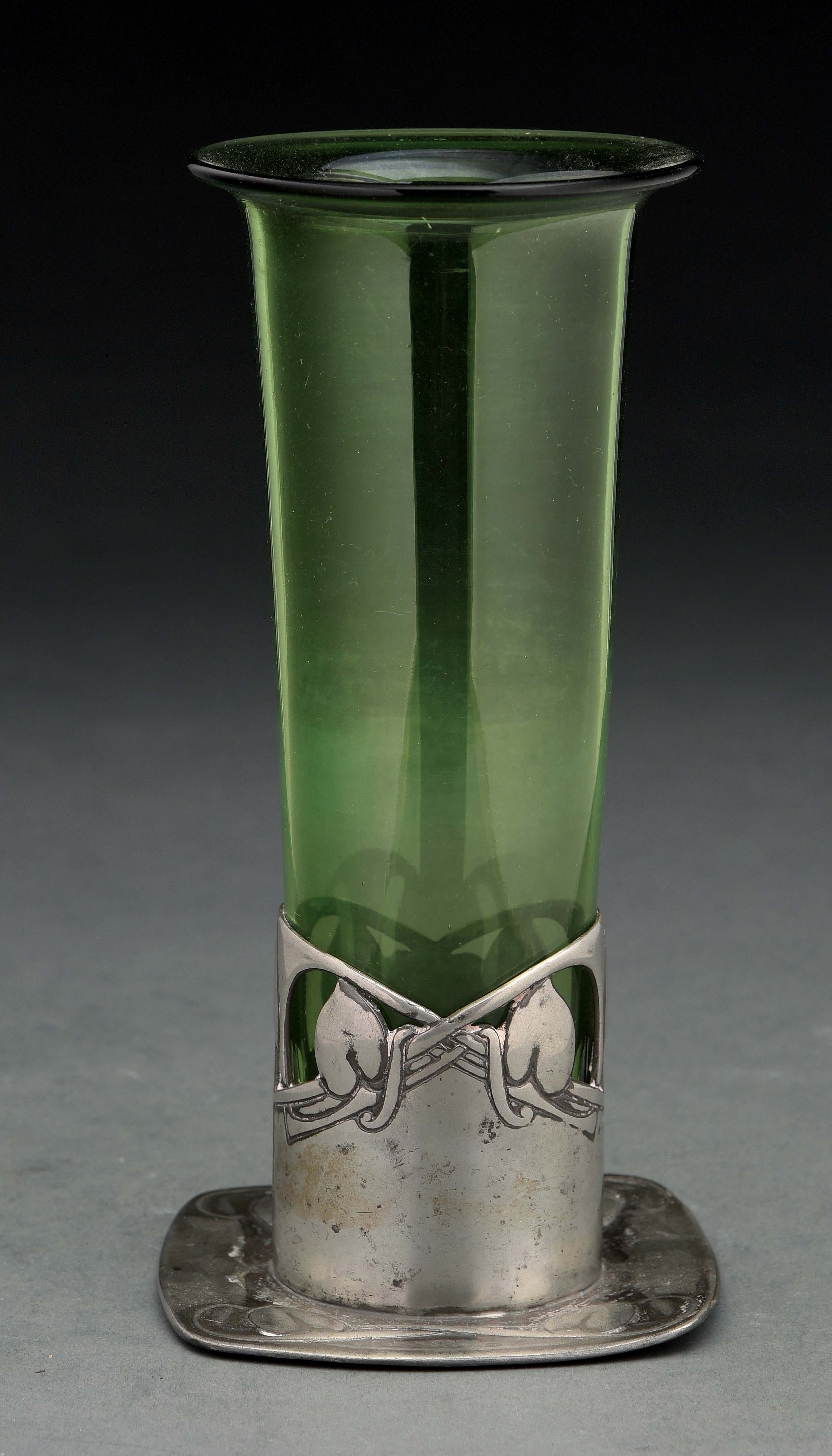 Lot Detail LIBERTY TUDRIC PEWTER AND GLASS VASE, KNOX DESIGN.