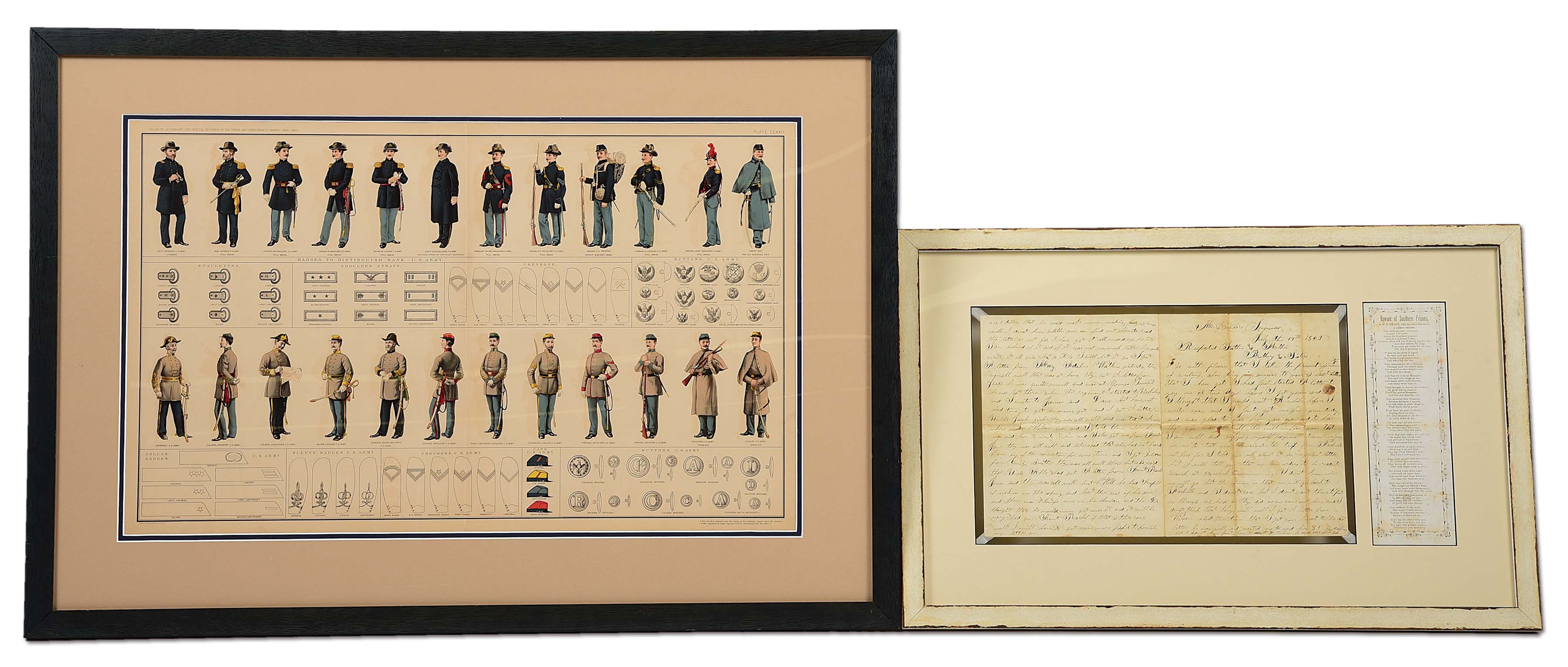 LOT OF 2 CIVIL WAR LETTER AND 1891 CIVIL WAR UNIFORM CHART auctions & price archive