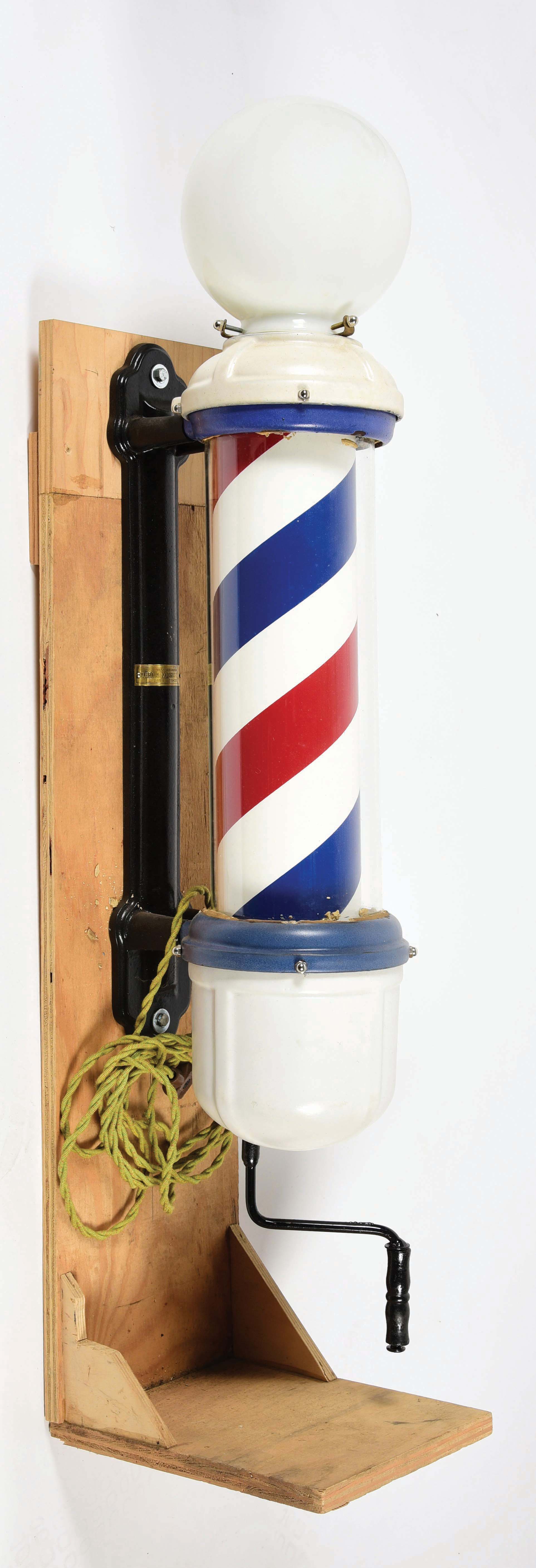 Lot Detail WINDUP BARBER POLE WITH GLOBE.