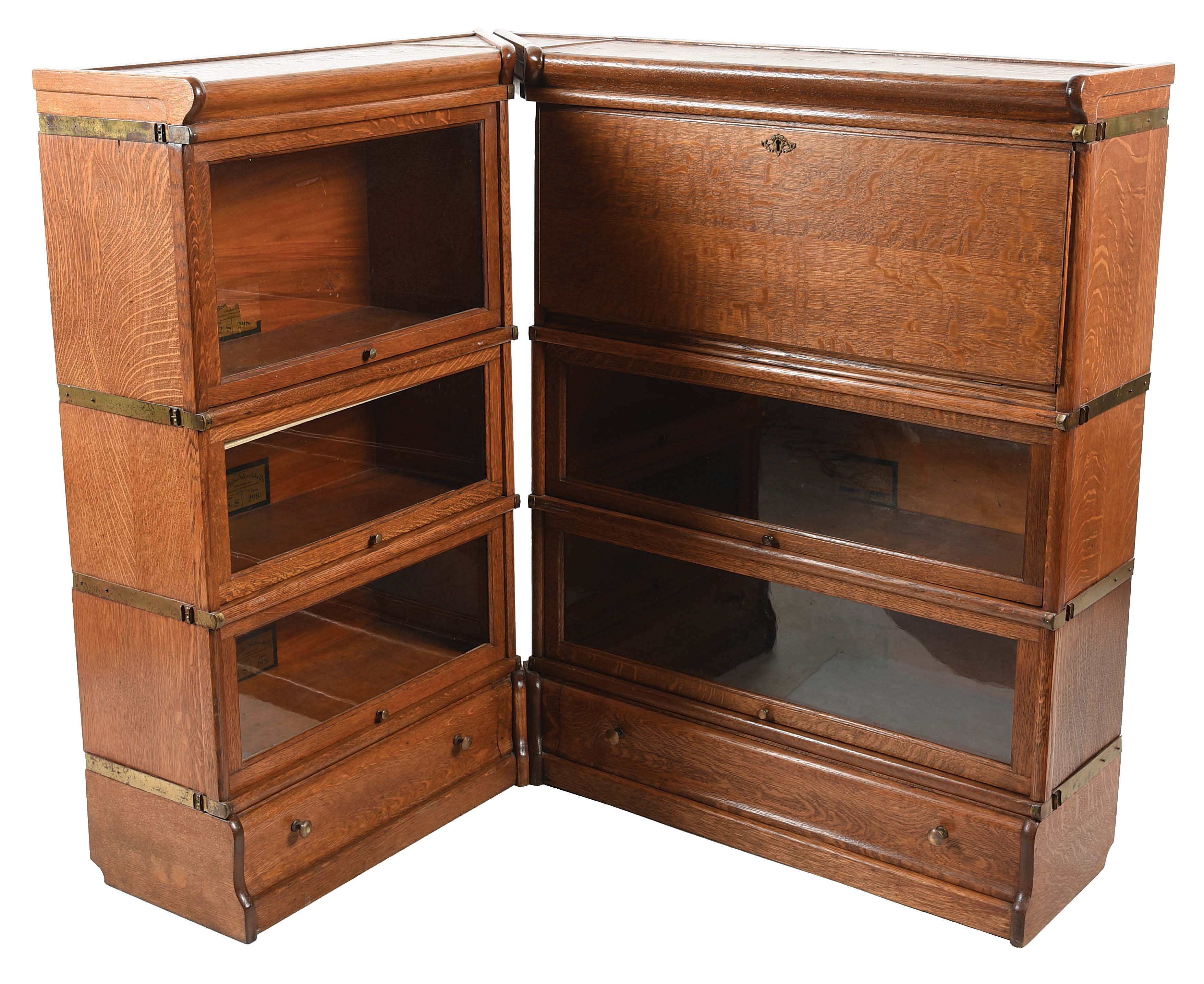 Lot Detail GLOBE WERNICKE 3STACK CORNER BOOKCASE WITH DROPDOWN DESK.