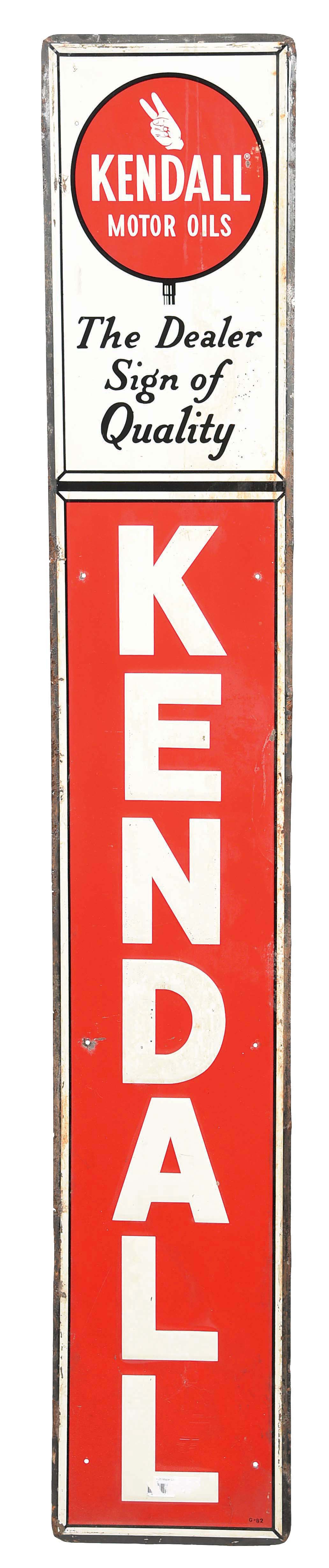 Lot Detail KENDALL MOTOR OILS TIN VERTICAL SERVICE STATION SIGN.