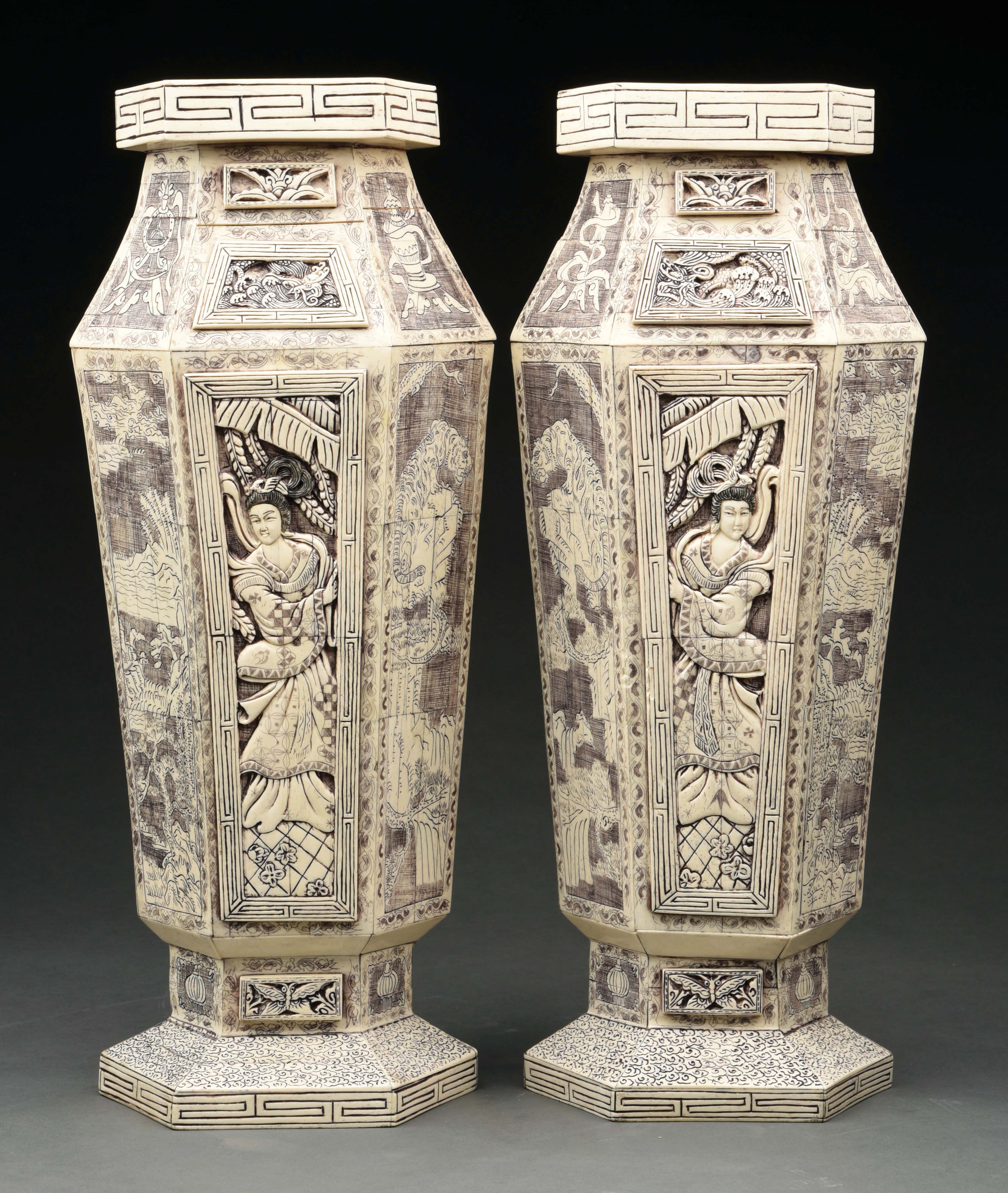 Lot Detail PAIR OF CHINESE IVORY VASES.
