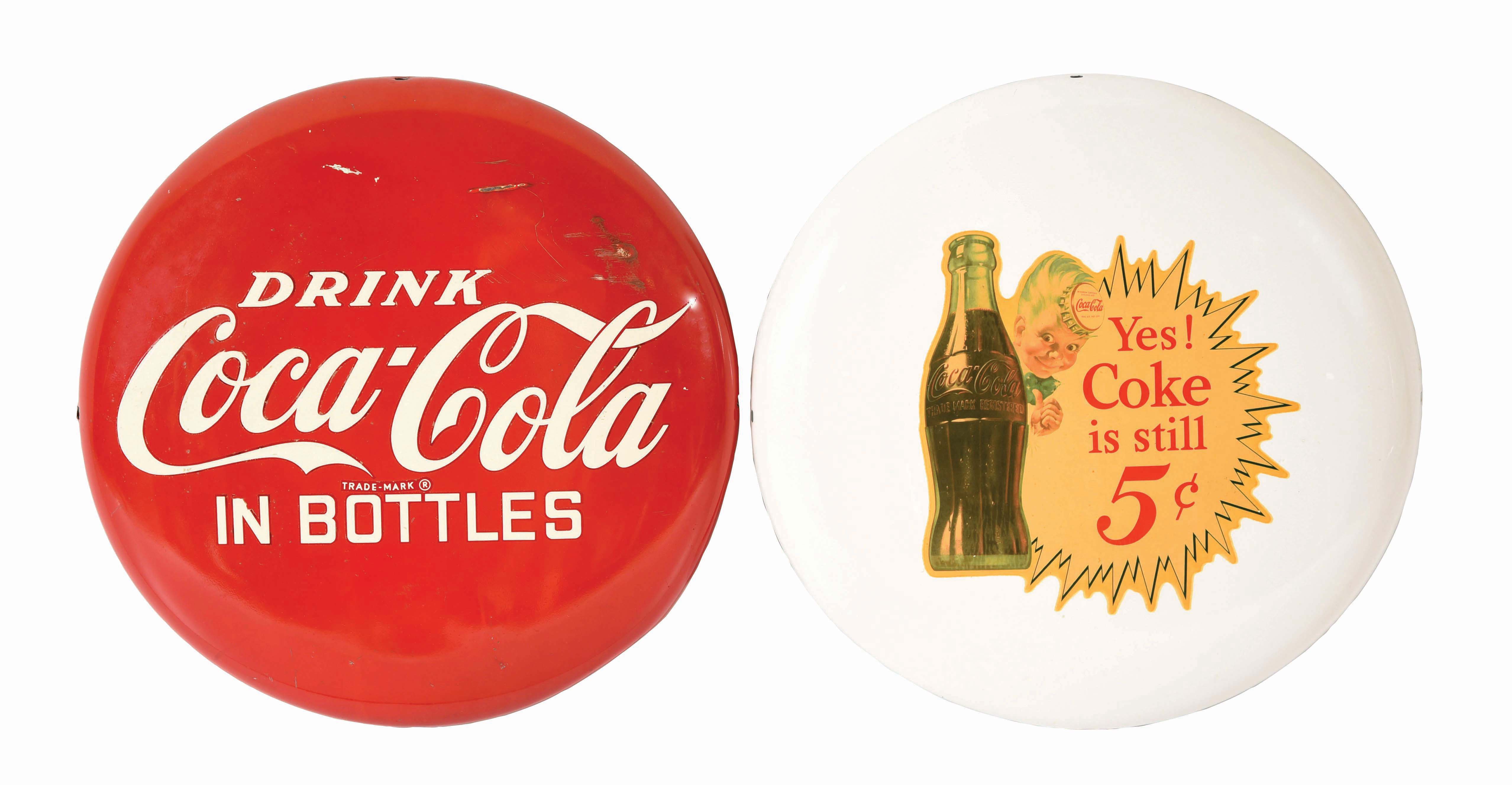 Lot Detail LOT OF 2 COCACOLA BUTTON SIGNS.