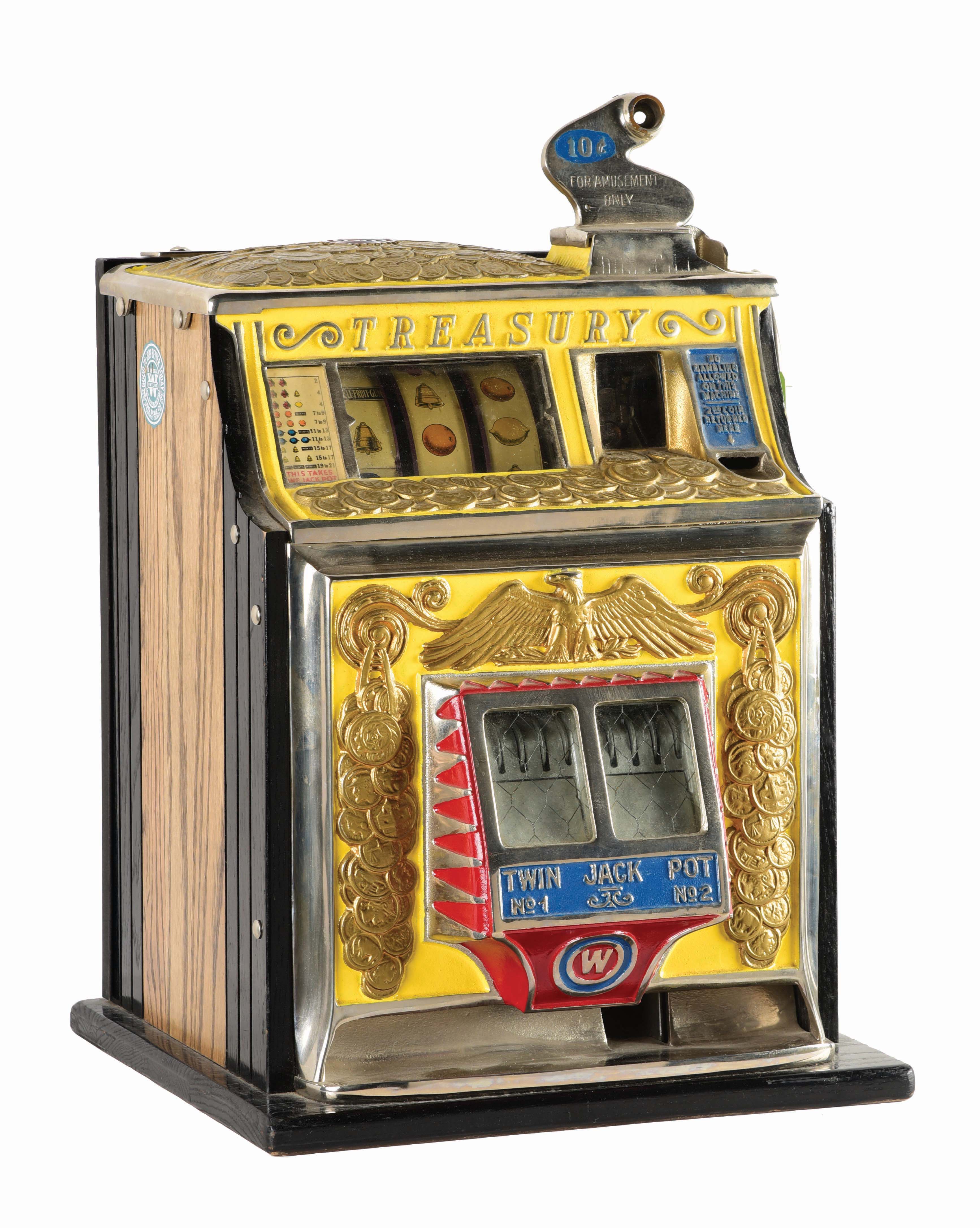 Lot Detail 10¢ WATLING TREASURY TWIN JACKPOT SLOT MACHINE.