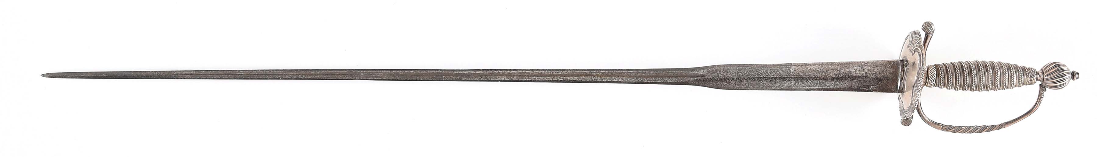 SILVER HILTED SMALL SWORD WITH HALLMARKS FOR 1761, JOHN CARMAN