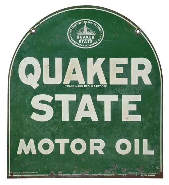 Lot Detail QUAKER STATE MOTOR OIL TIN TOMBSTONE SIGN.