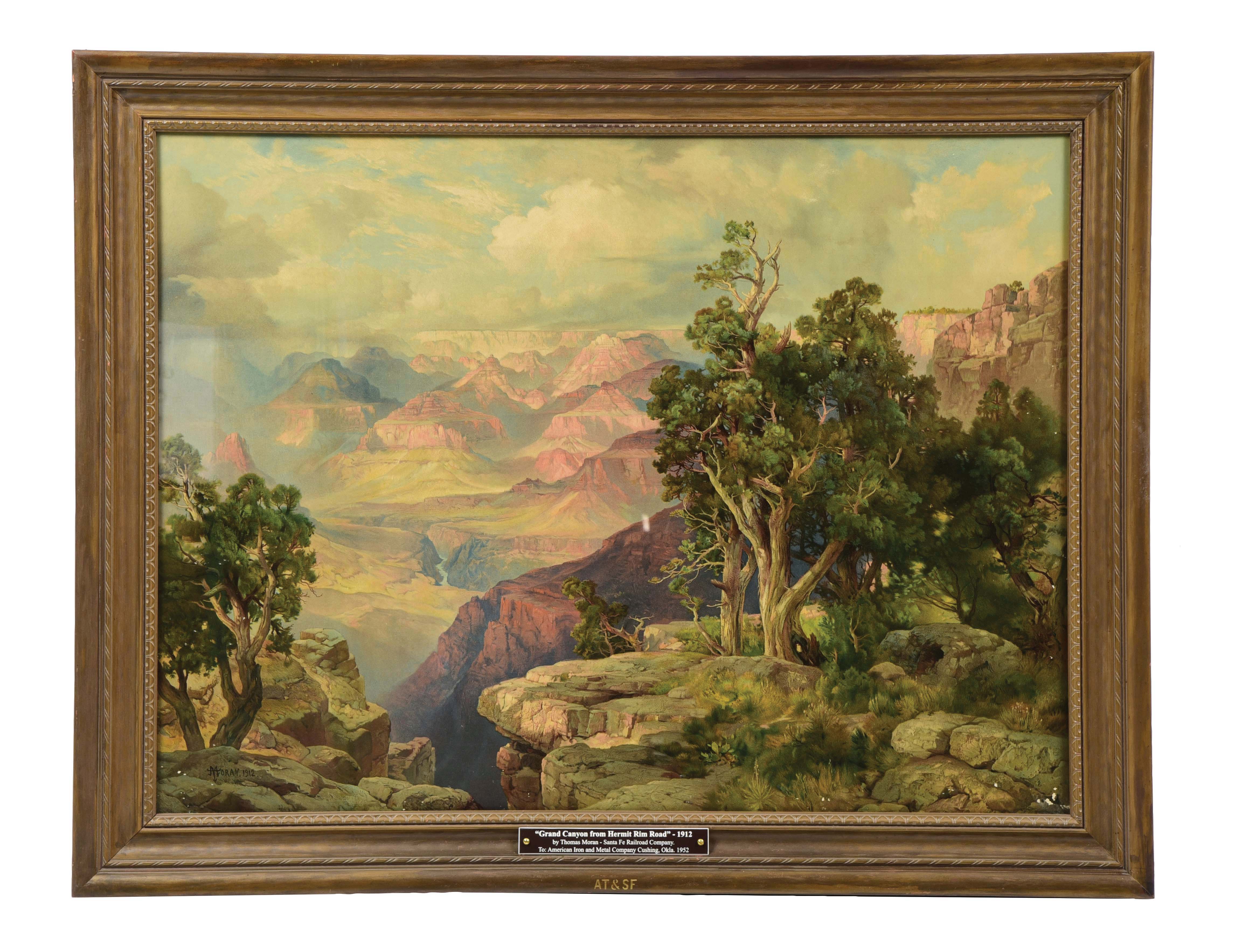 GRAND CANYON FROM HERMIT RIM ROAD PAINTING BY THOMAS MORAN. auctions