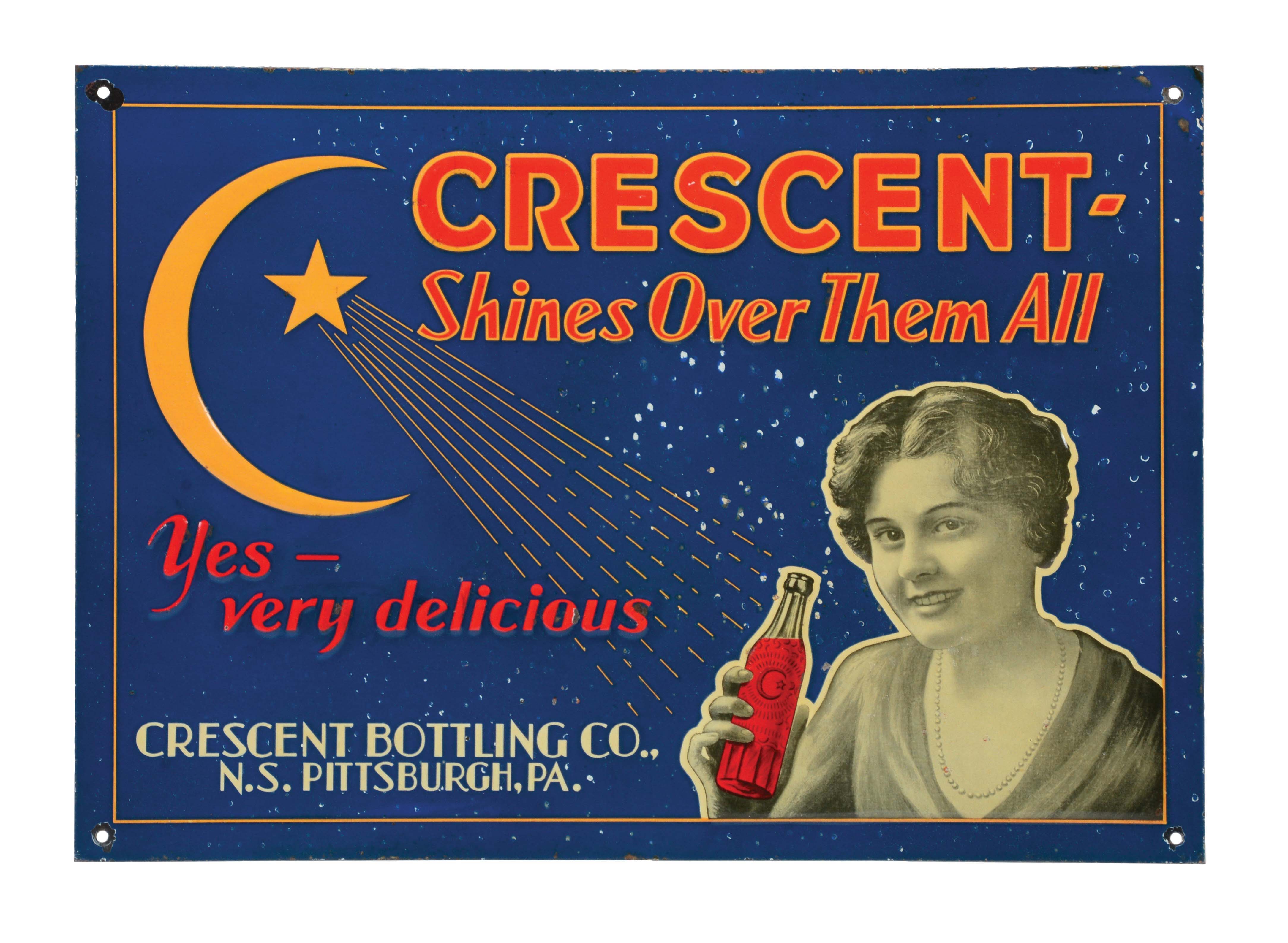 Lot Detail EMBOSSED TIN CRESCENT SODA POP SIGN.