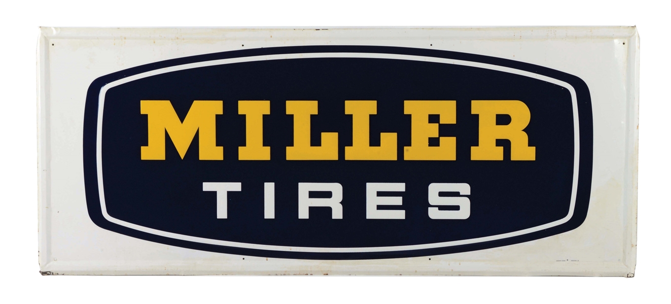 Lot Detail MILLER TIRES EMBOSSED TIN SERVICE STATION SIGN.