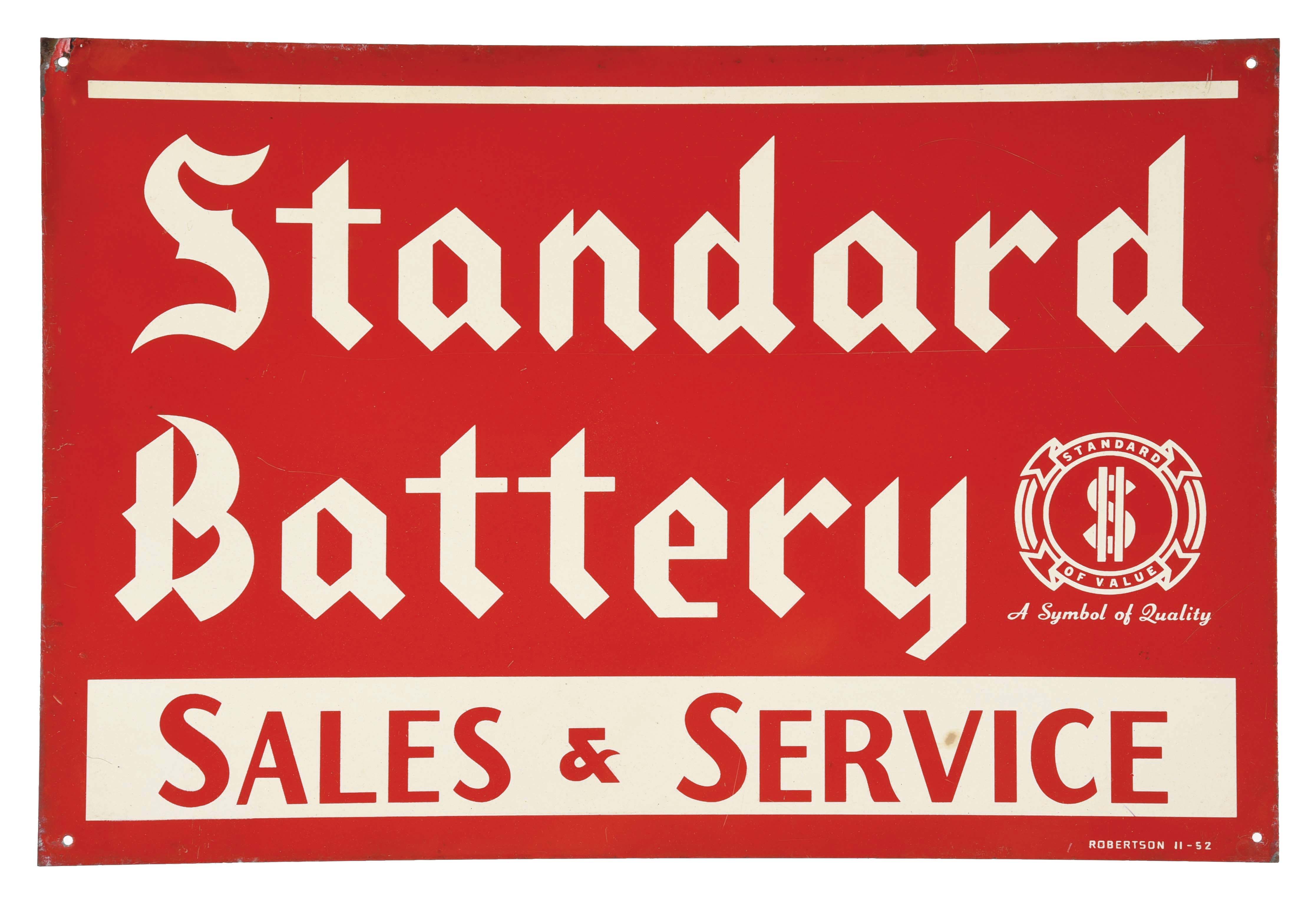 Lot Detail STANDARD BATTERY SALES & SERVICE TIN SERVICE STATION SIGN.