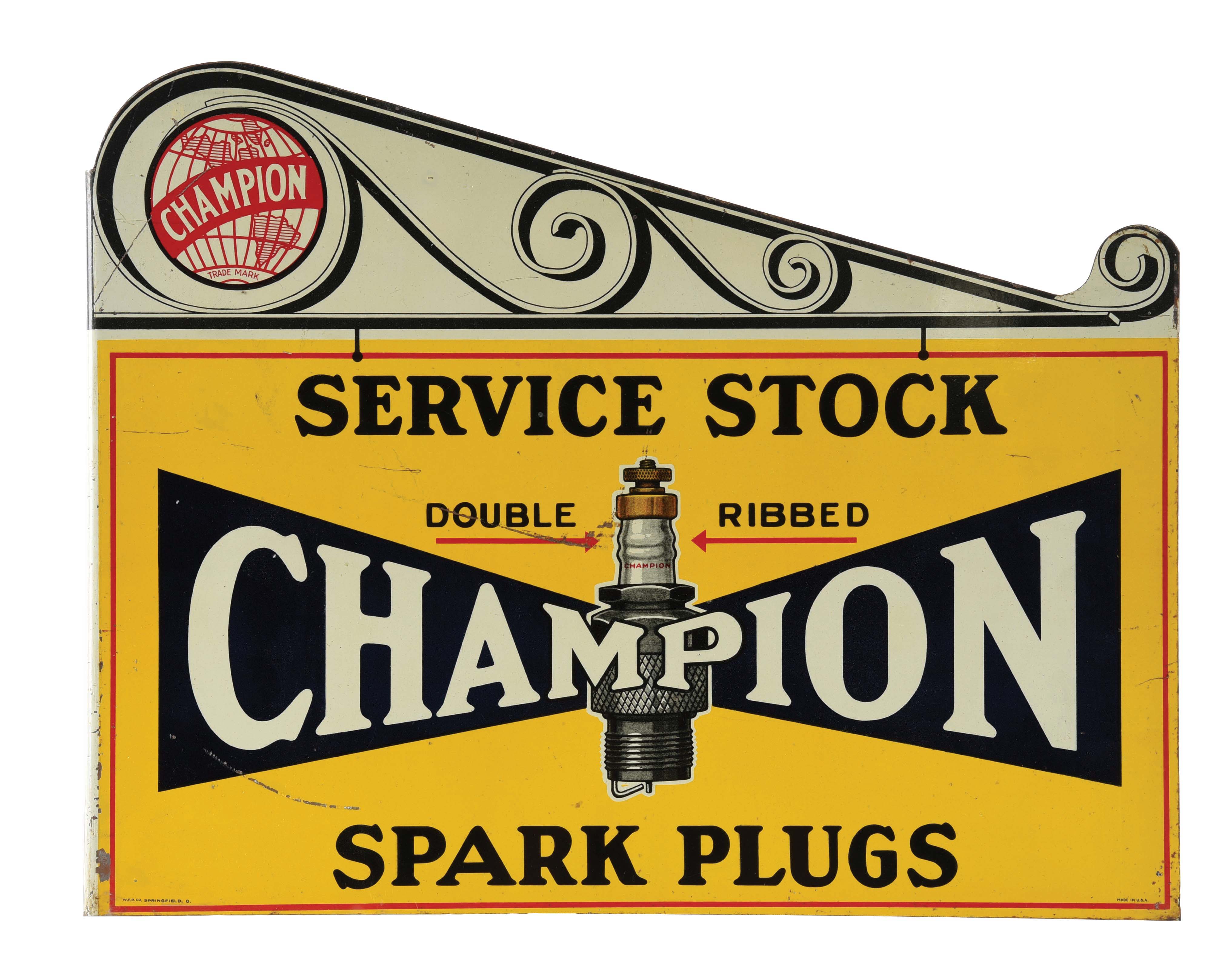 Lot Detail UNIQUE CHAMPION SPARK PLUGS TIN FLANGE SIGN W/ SPARK PLUG